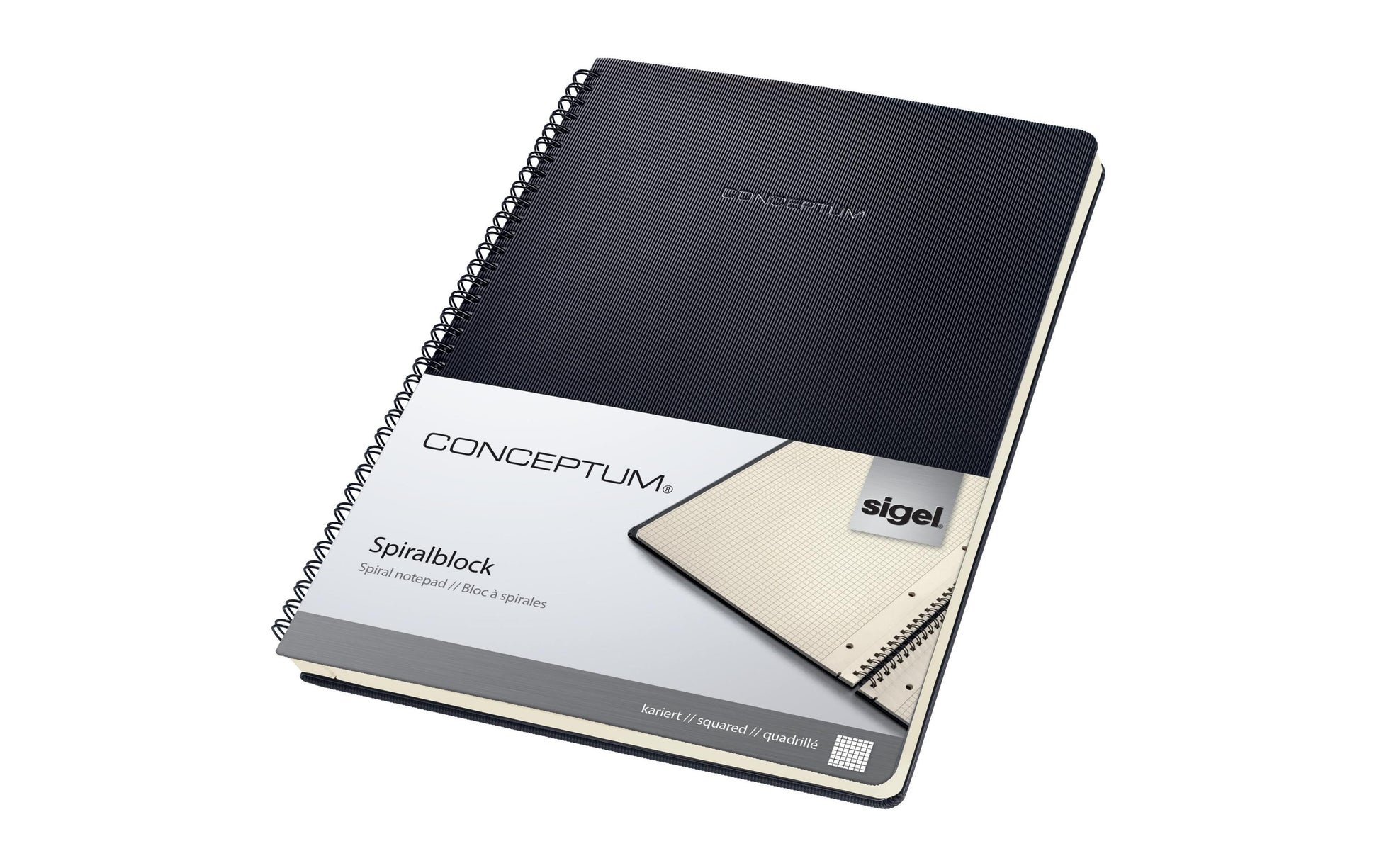 Sigel Conceptum Spiralblock, 236 × 301 mm, kariert, Spiralbindung, Hardcover, 80 Blatt – schwarz
