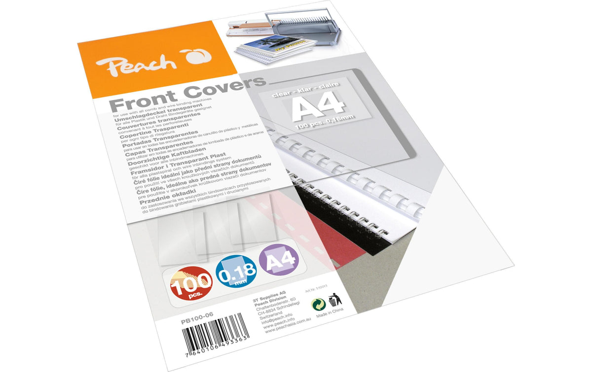 Peach Einbandfolie – A4 – 180 µm, transparent – 100 Stk.