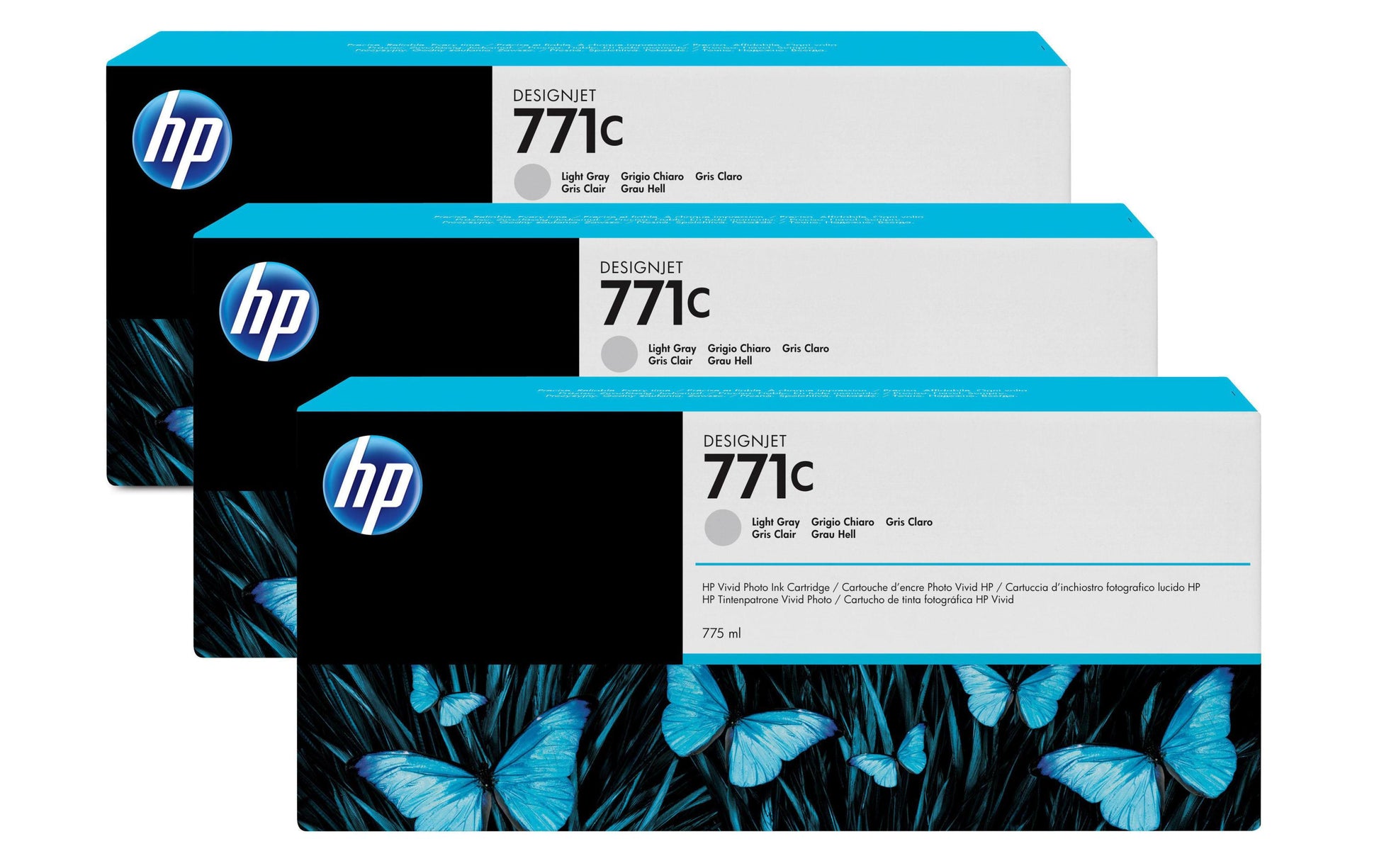 HP Tintenpatronen-Multipack 771C (B6Y38A), Hellgrau, 3er-Pack, Original – für Designjet Z 6200