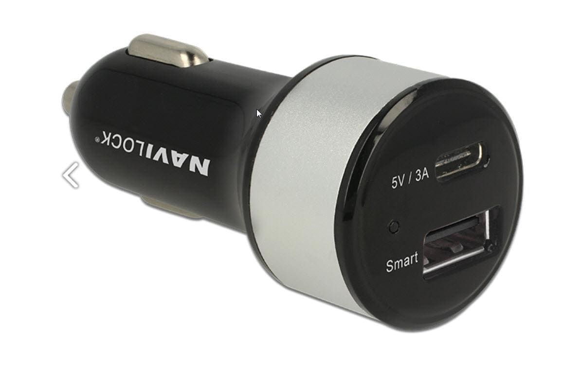 Navilock KFZ-Ladegerät – 12 W, 1× USB-C + 1× USB-A – für Zigarettenanzünder