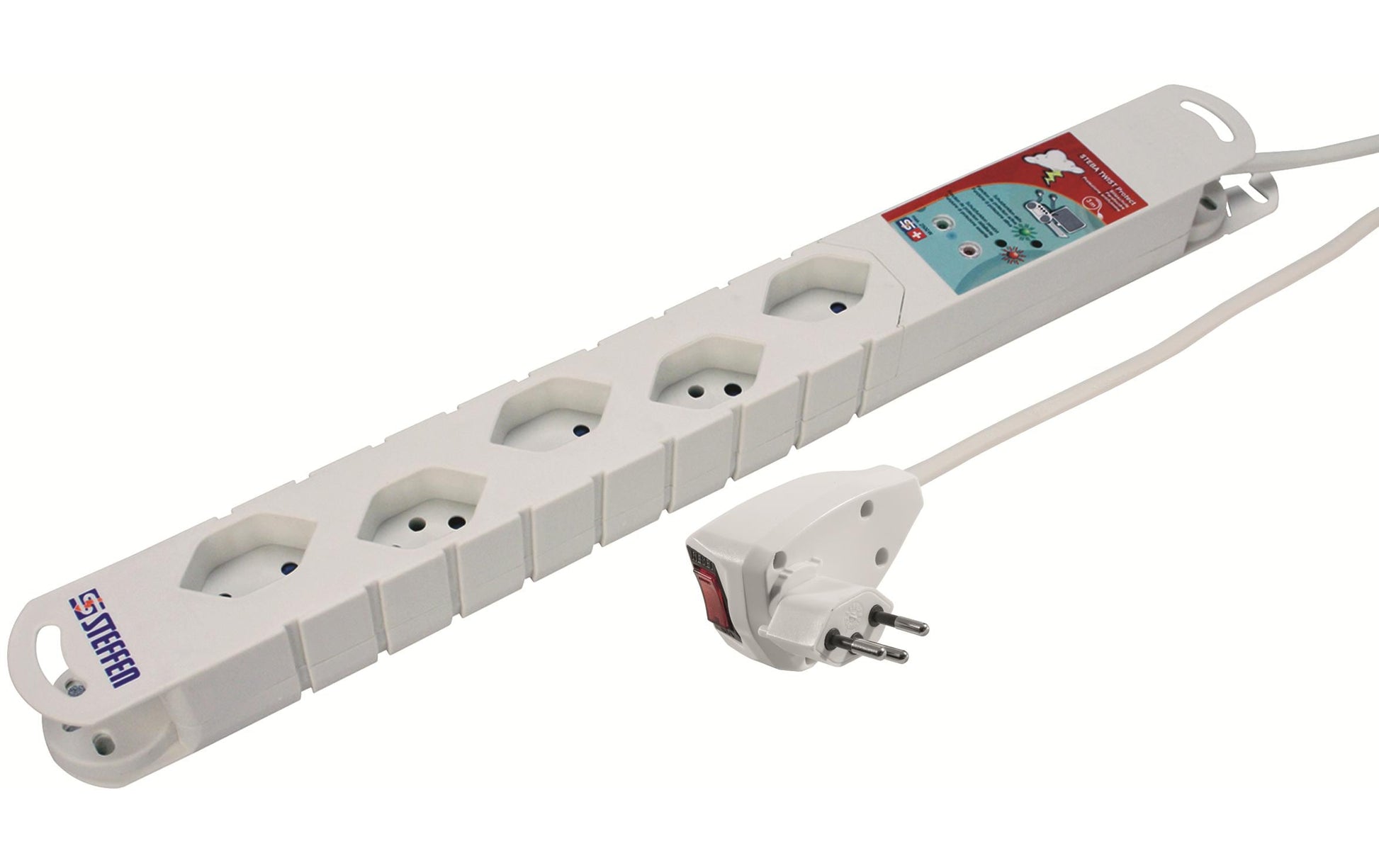 Steffen STEBA TWIST Steckdosenleiste, 5×T13, mit Schalter, 3 m, IP20 – weiss