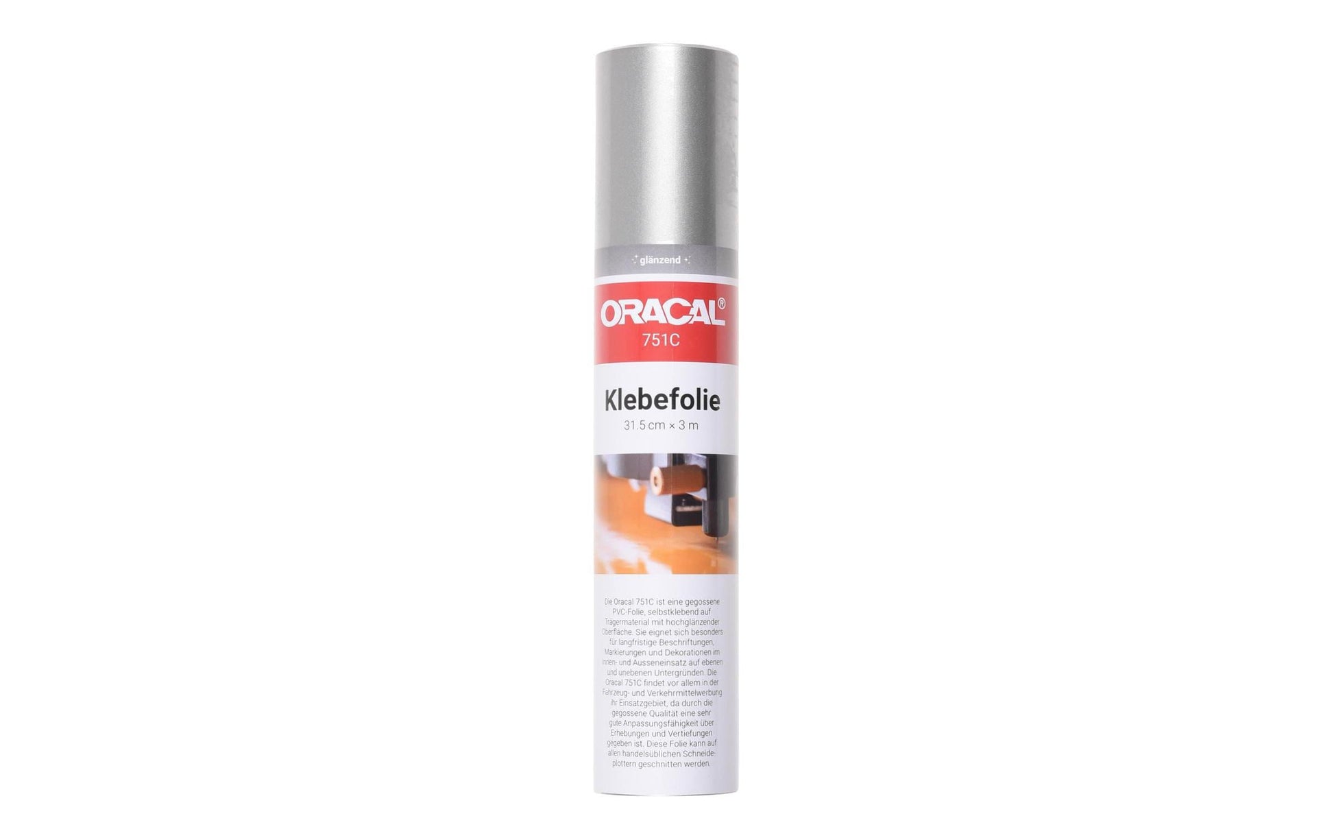 ORAFOL Vinylfolie Oracal 751 permanent glänzend Silber – 31,5 × 3 m – 60 µm – 1 Stück