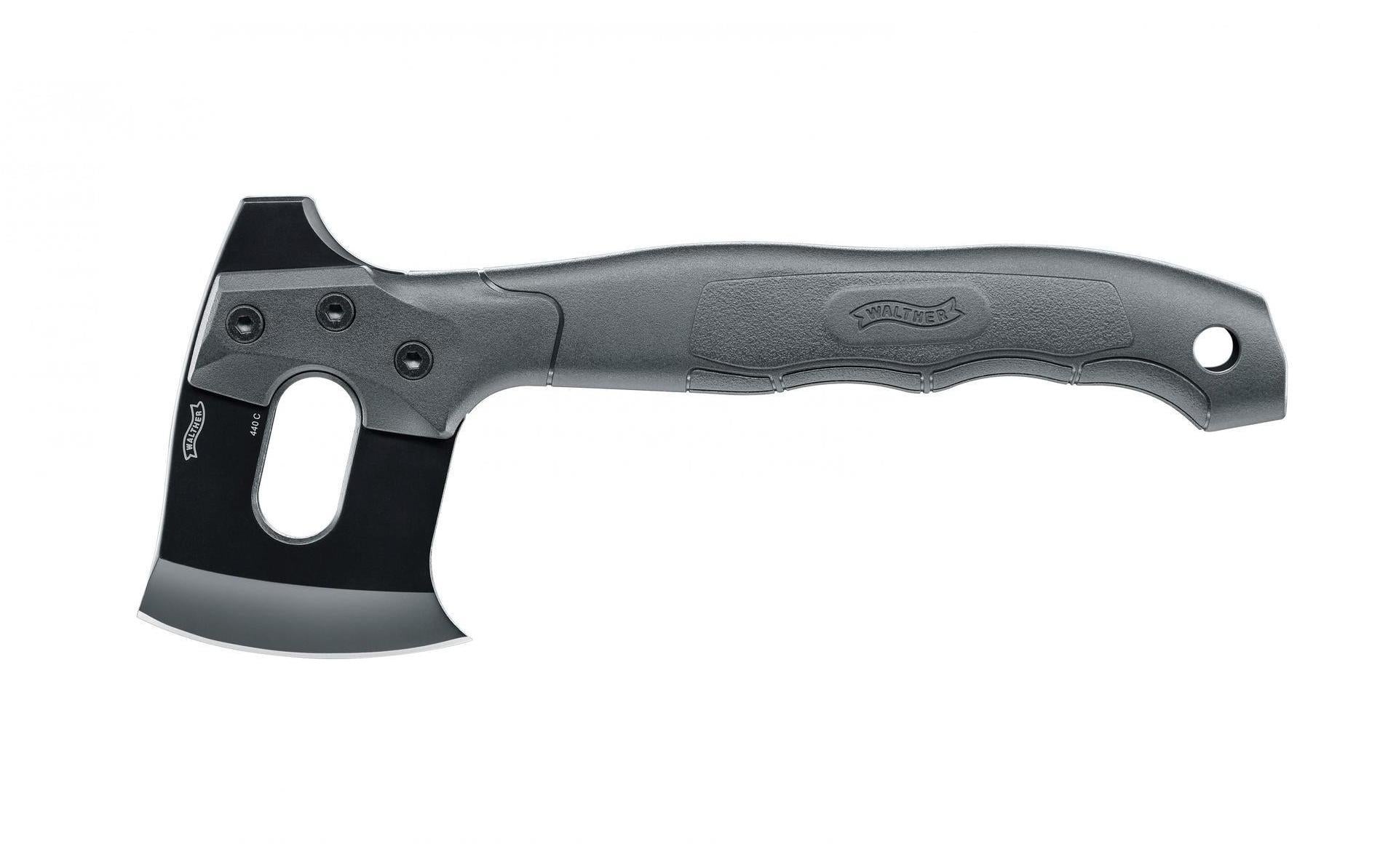 Walther Mini Axt – Axt 228 mm, Klingenlänge 70 mm, 440C Edelstahl, inkl. Scheide, Grau