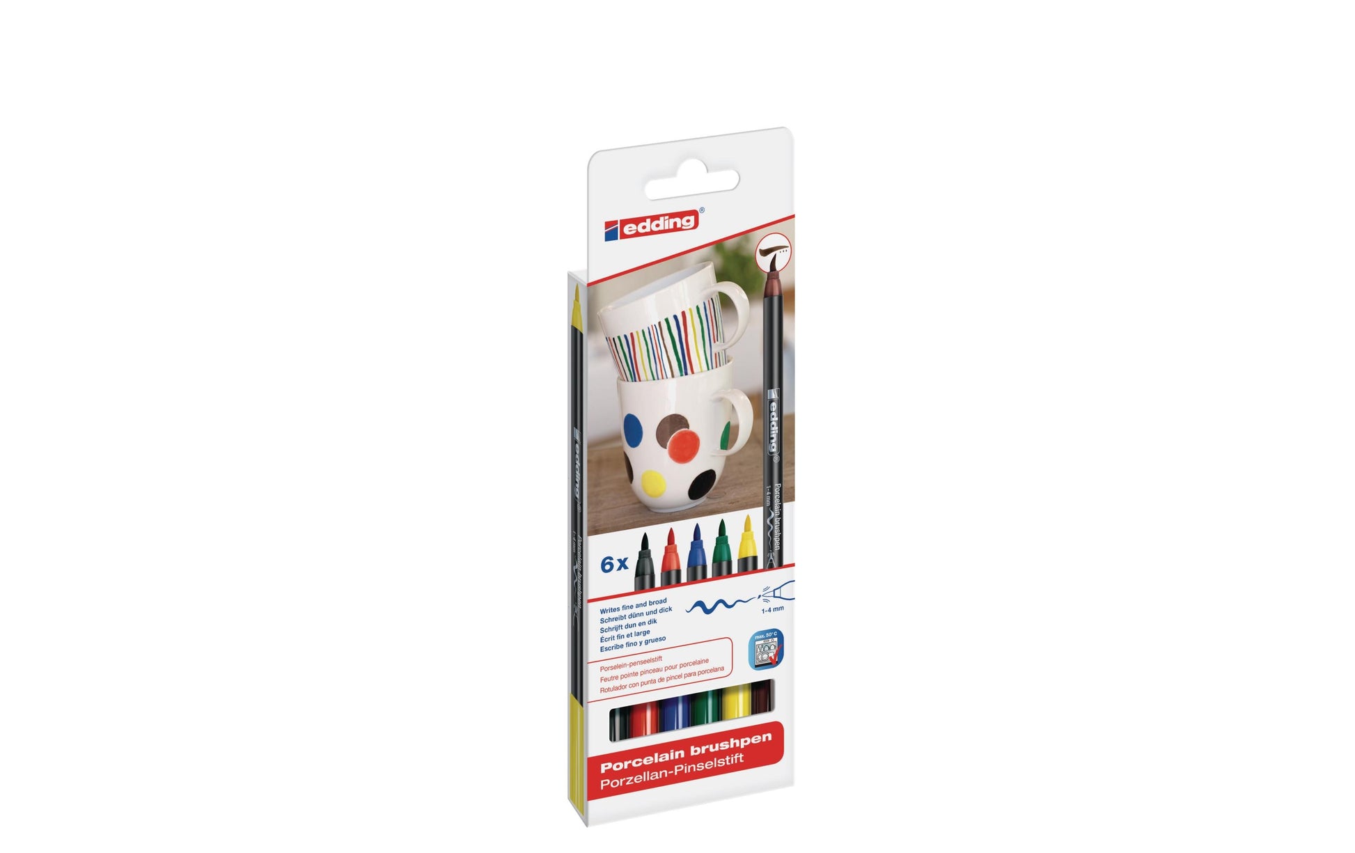 Edding 4200 Family Porzellanmarker – 1–4 mm – Mehrfarbig, 6er-Set – für Keramik, Glas und Porzellan