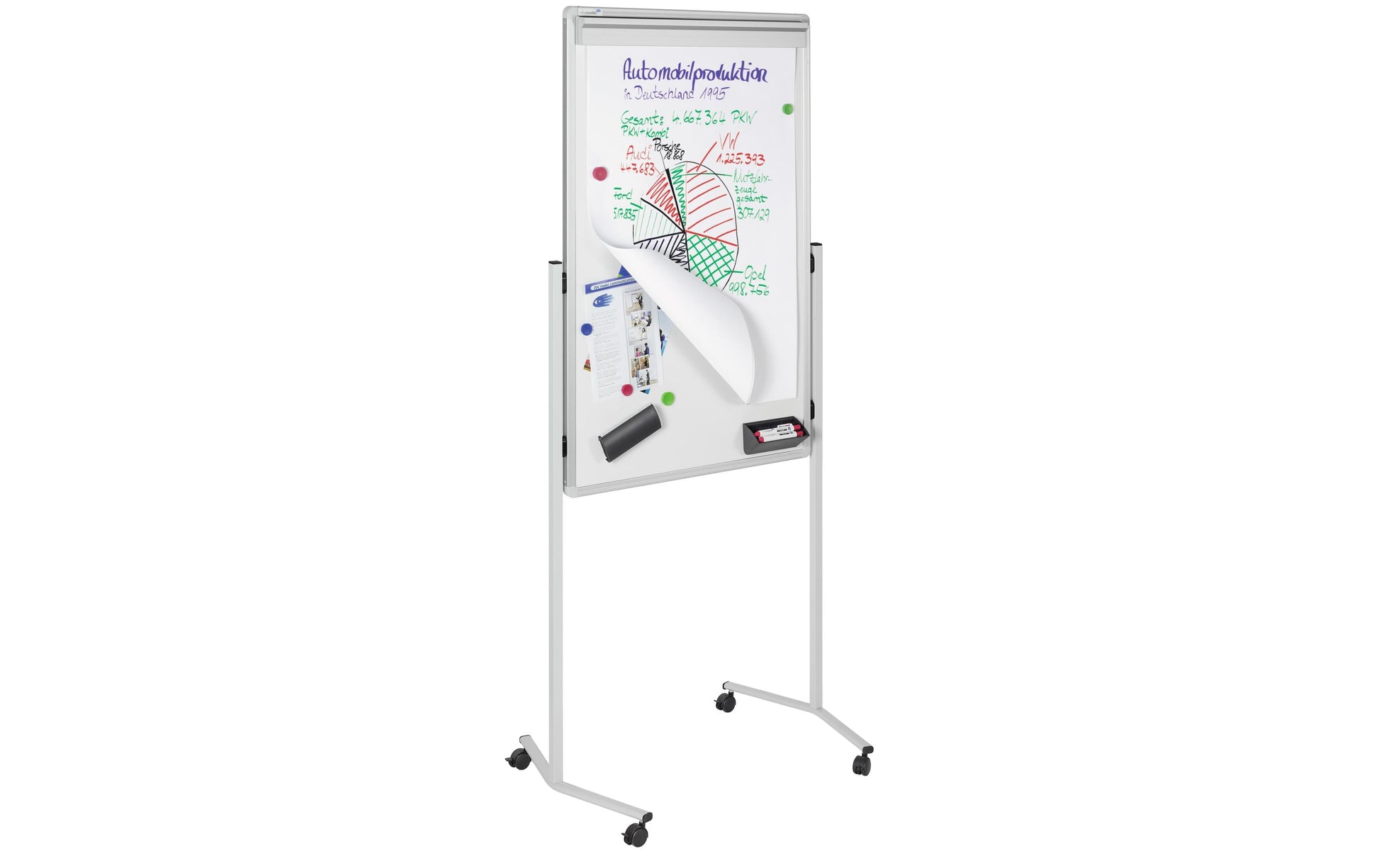 Legamaster Whiteboard – 76 × 120 cm, Emaille, magnetisch, Aluminiumrahmen, mobil, beidseitig, inkl. Montageset