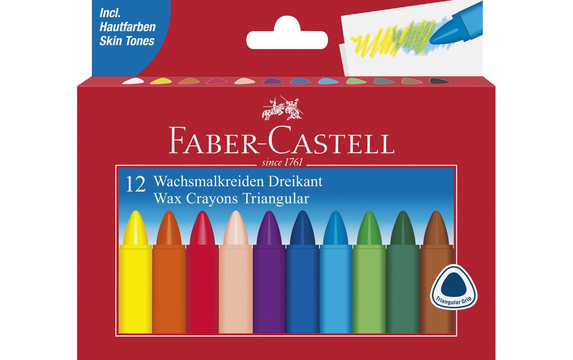Faber-Castell Wachsmalstifte Dreikant – mehrfarbig – 12 Farben