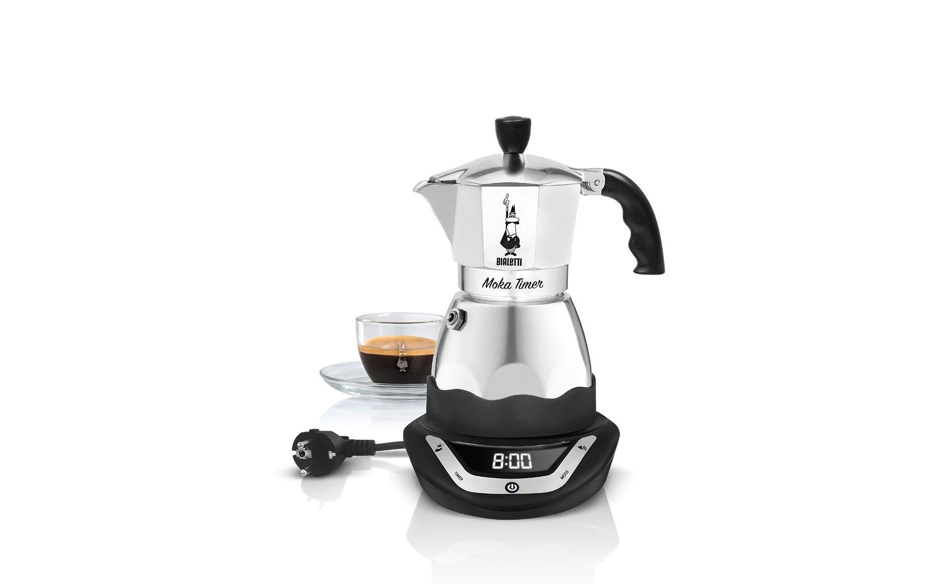 Bialetti Moka Timer Espressokanne – 140 ml, 3 Tassen, Silber/Schwarz