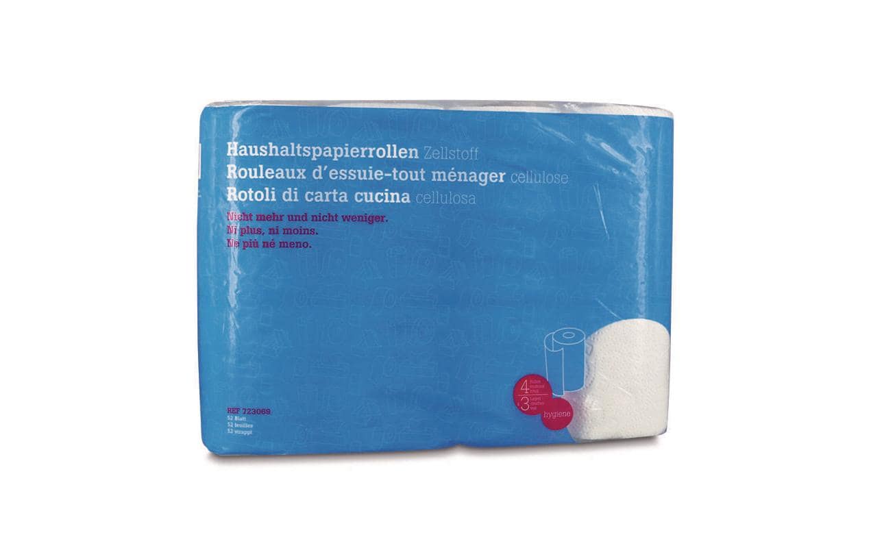 Hartmann Haushaltspapier – 3-lagig – 26 × 20,9 cm – 52 Blatt – Weiss – 4 Rollen