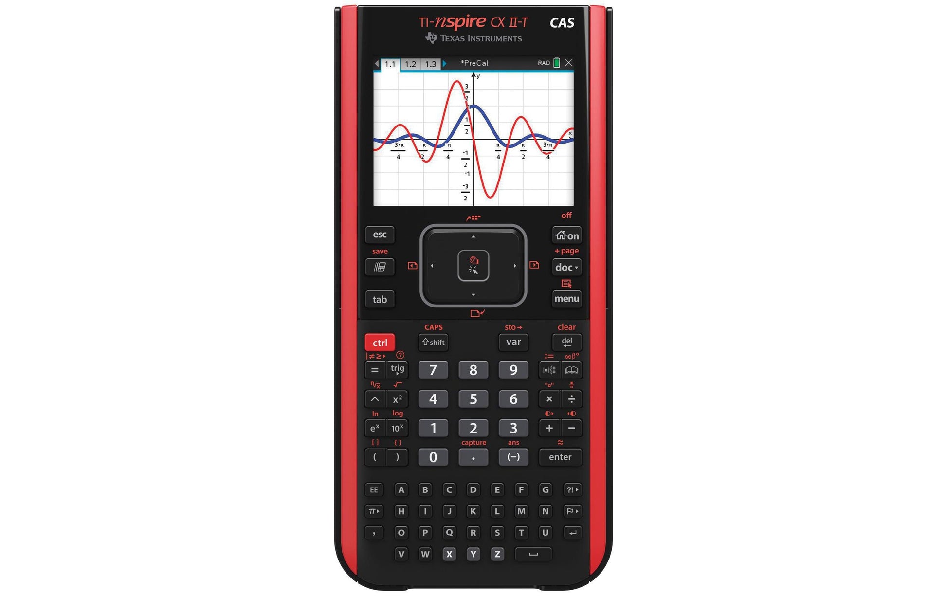 Texas Instruments Taschenrechner Nspire CX II-GIE – 128-stellig, 8-zeiliges LCD, CAS/Balkendiagramm, Netz, Rot