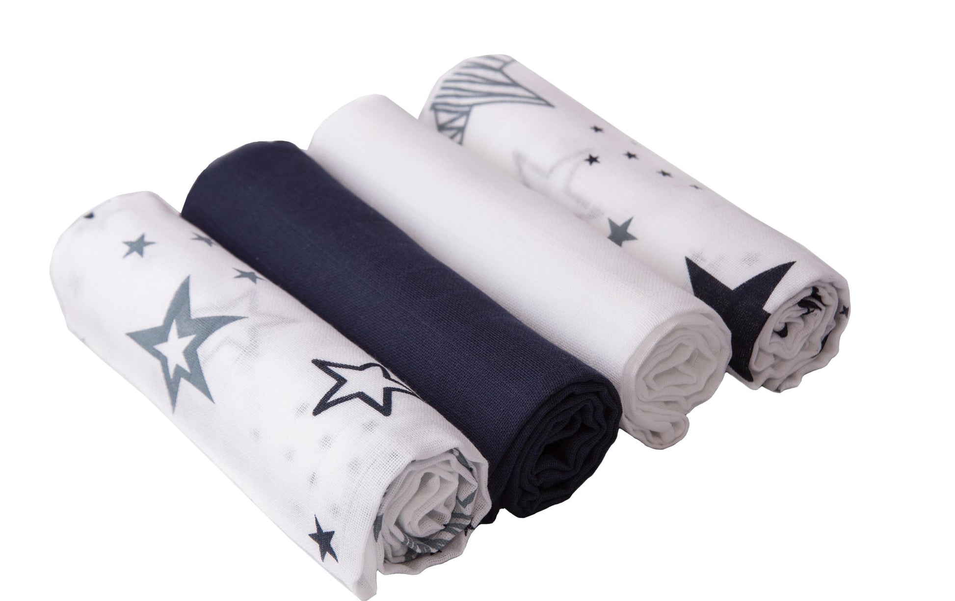 Makian Mulltuch – 80 × 80 cm, Weiss/Marineblau, Baumwolle, 4er-Set
