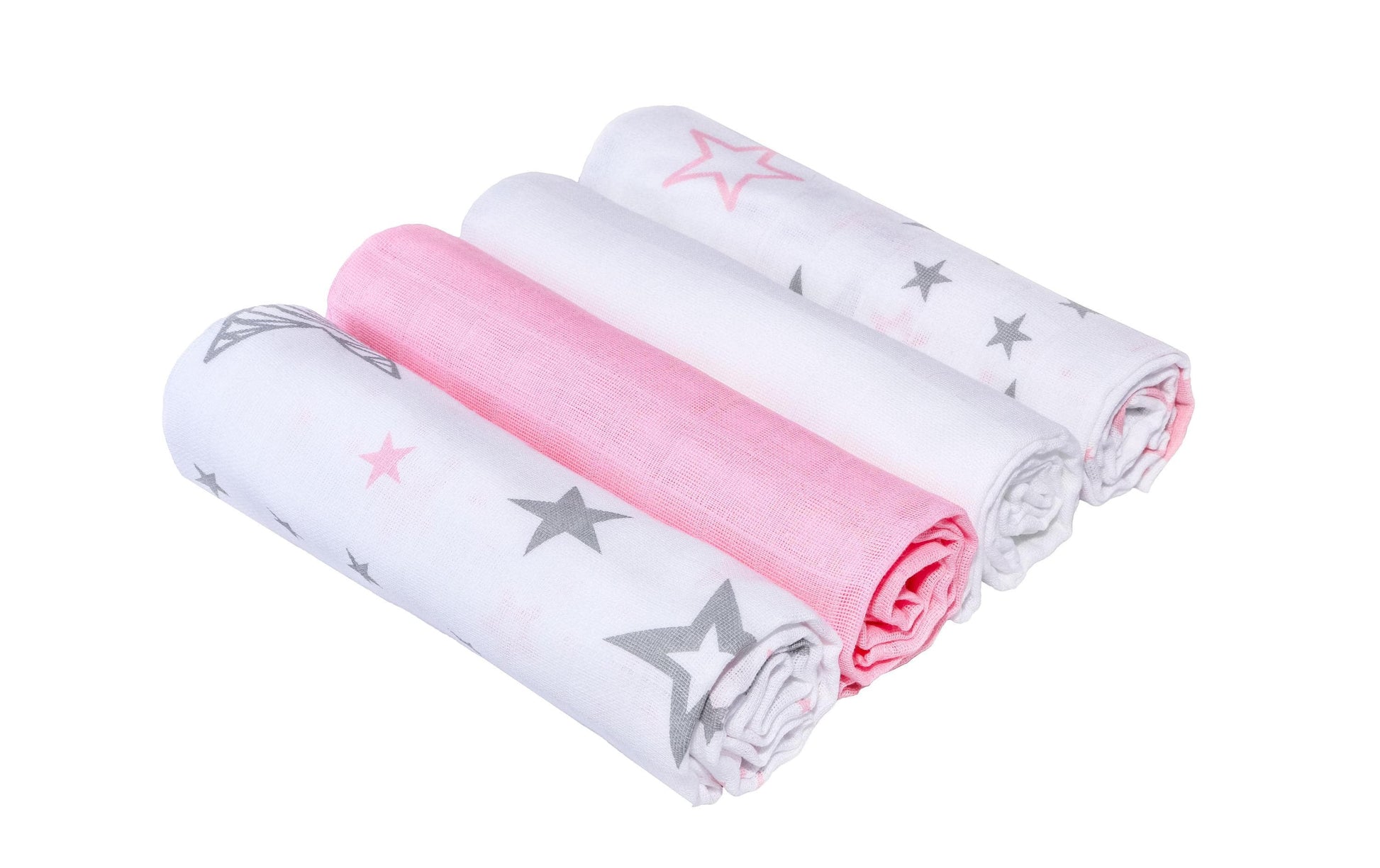 Makian Mulltuch – 80 × 80 cm, Rosa/Weiss, Baumwolle, 4er-Set