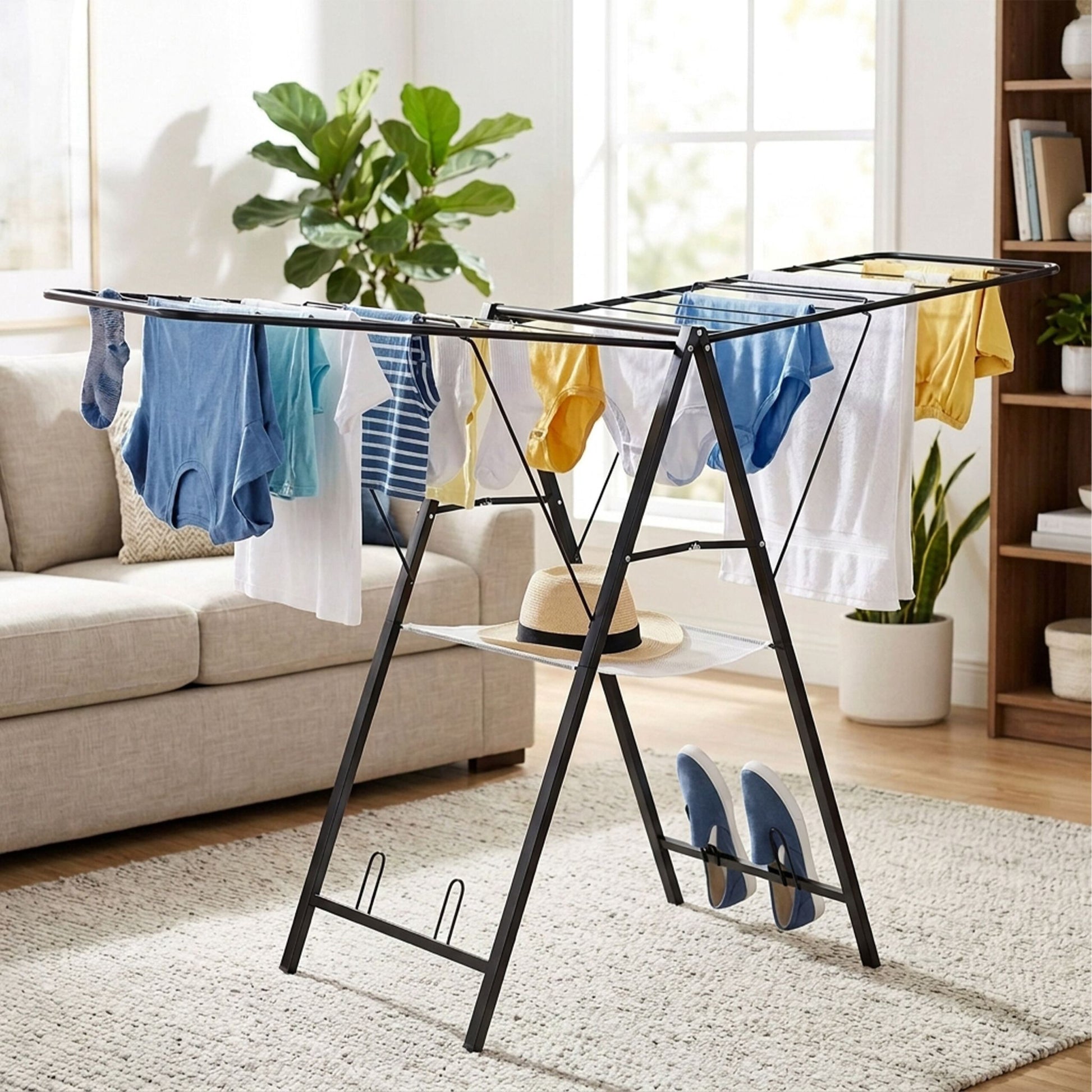 Relaxdays Wäscheständer – faltbar, 12 kg Tragkraft – Stahl/Kunststoff – schwarz – 1710 × 1045 × 580 mm