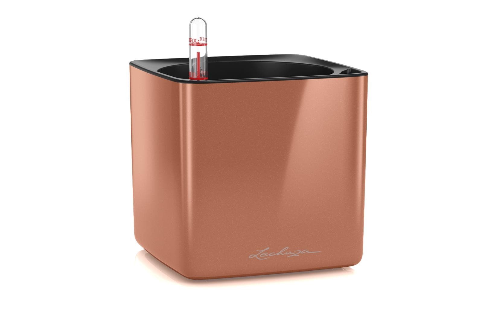 LECHUZA CUBE Glossy Topfpflanzer – 14 × 14 × 13,5 cm – Polypropylen & Polycarbonat, kupfer