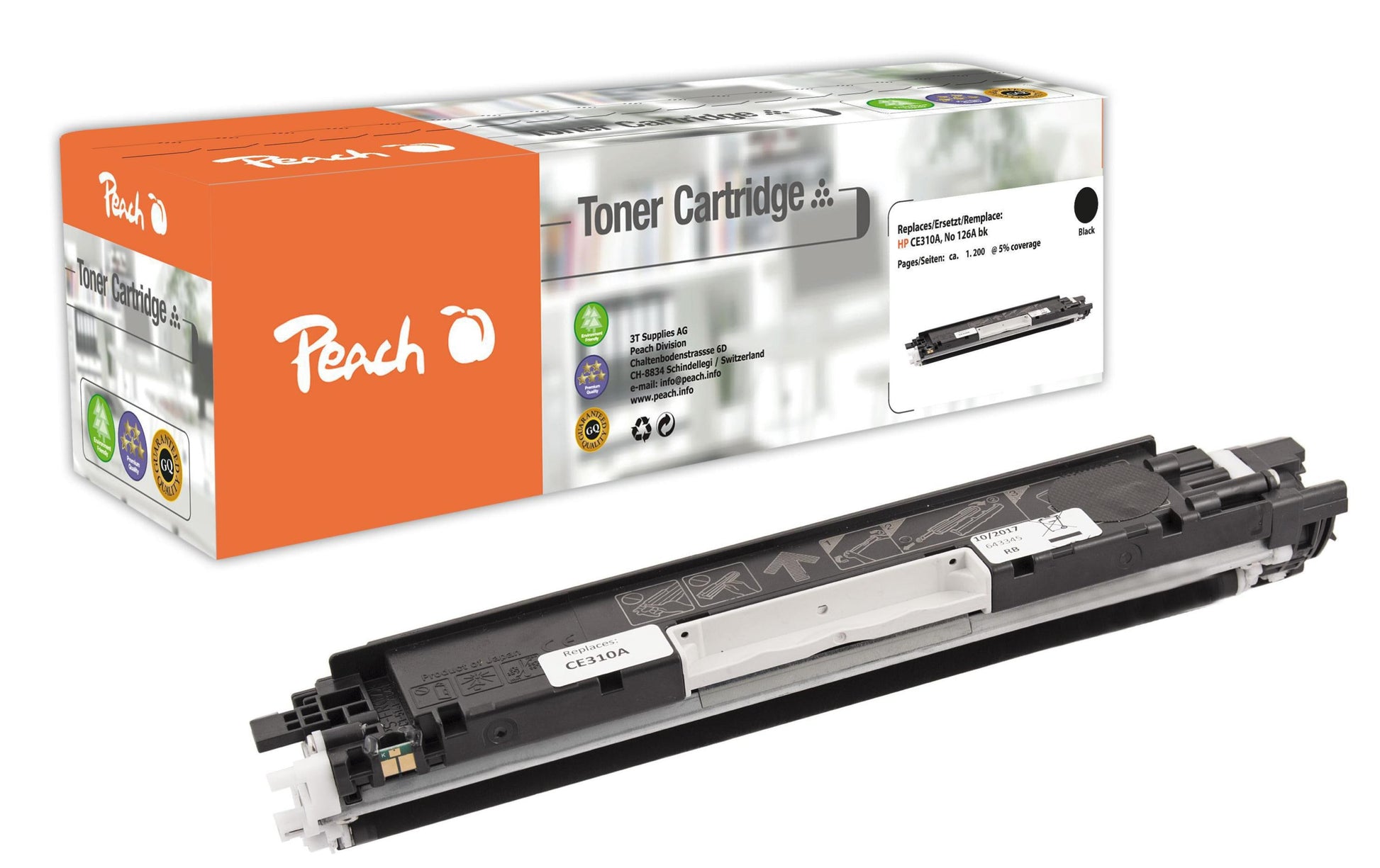 Peach 126A (CE310A) Schwarz Toner – Kompatibel – 1'200 Seiten – für HP CP1025/CP1025nw/Pro M275MFP