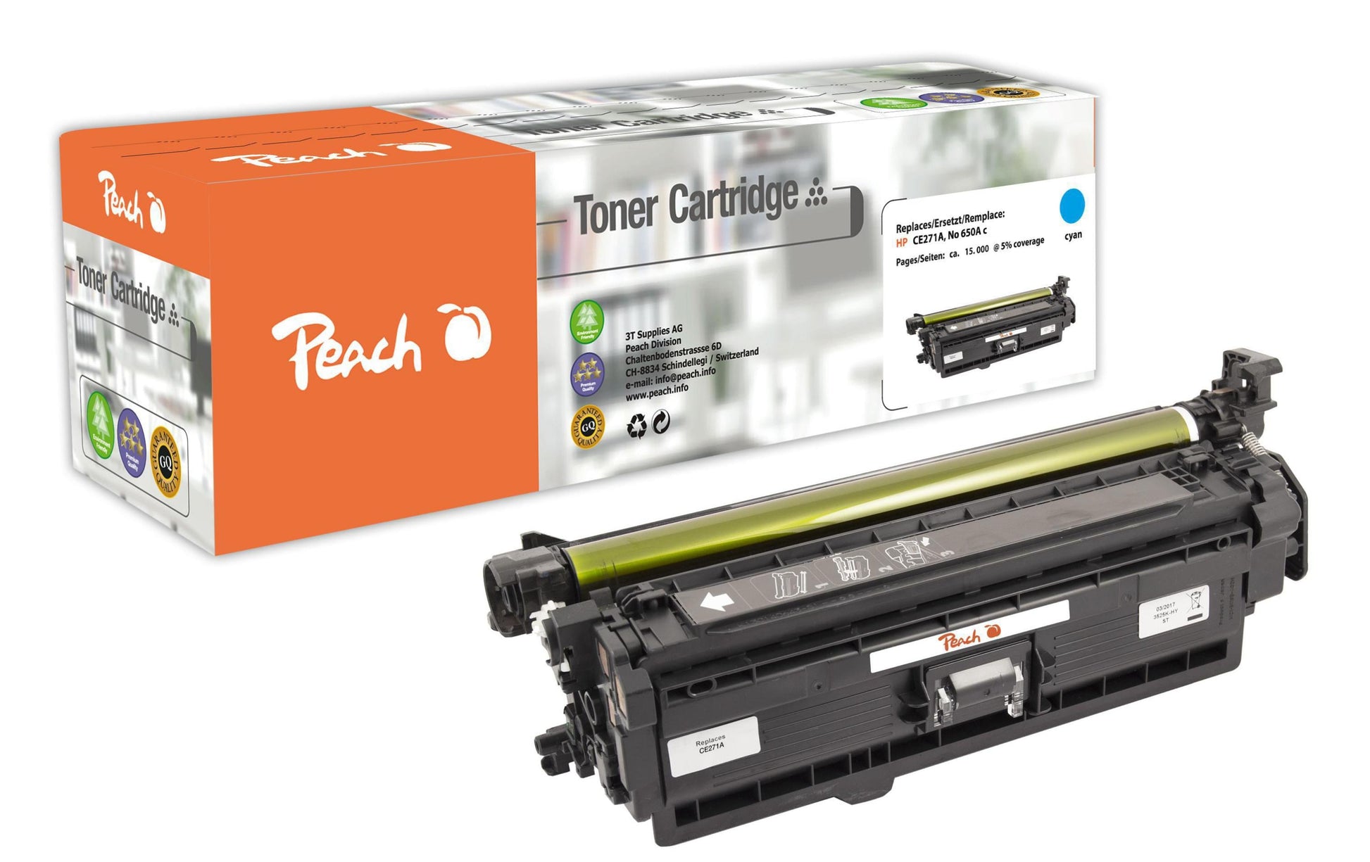 Peach Toner CE271A – cyan, 15'000 Seiten – für HP Color LaserJet Enterprise CP 5500/CP 5520/CP 5525 und andere