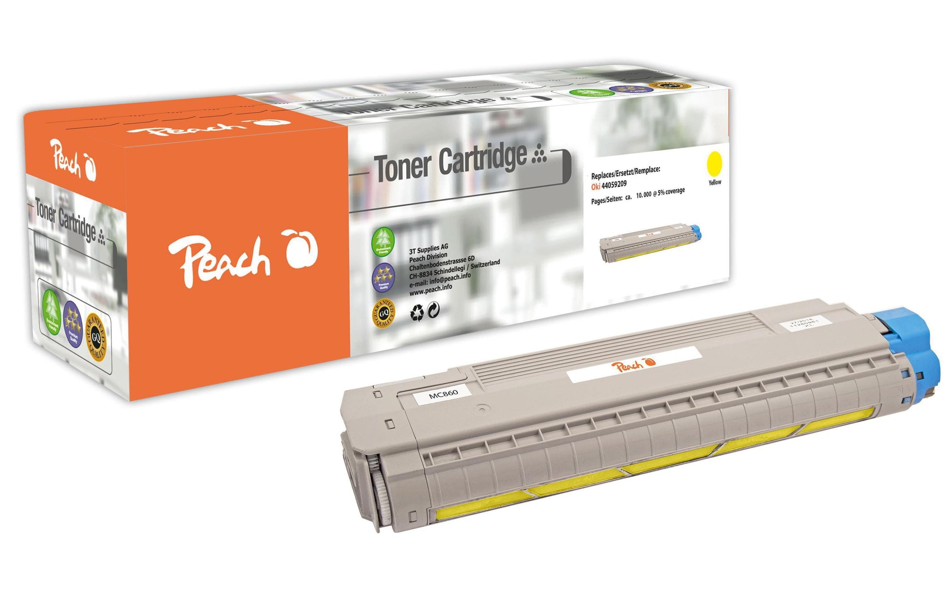 Peach Toner 44059209 – gelb, 10'000 Seiten – für OKI CX 2633/MC 860 CDTN/MC 860 CDXN und andere