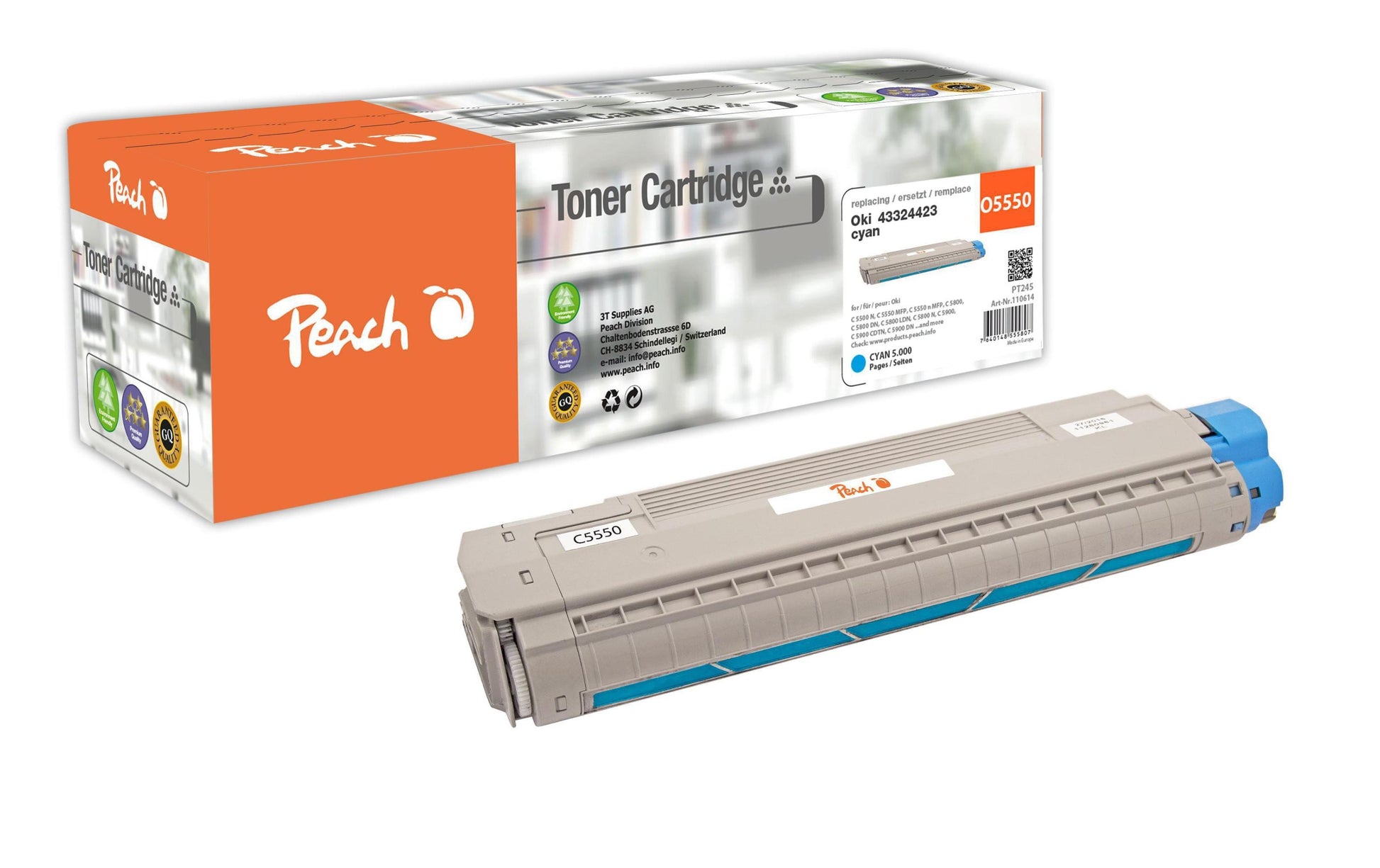 Peach Toner 43324423 – cyan, 5000 Seiten – für OKI C 5500 N/C 5550 MFP/C 5550 n MFP und andere