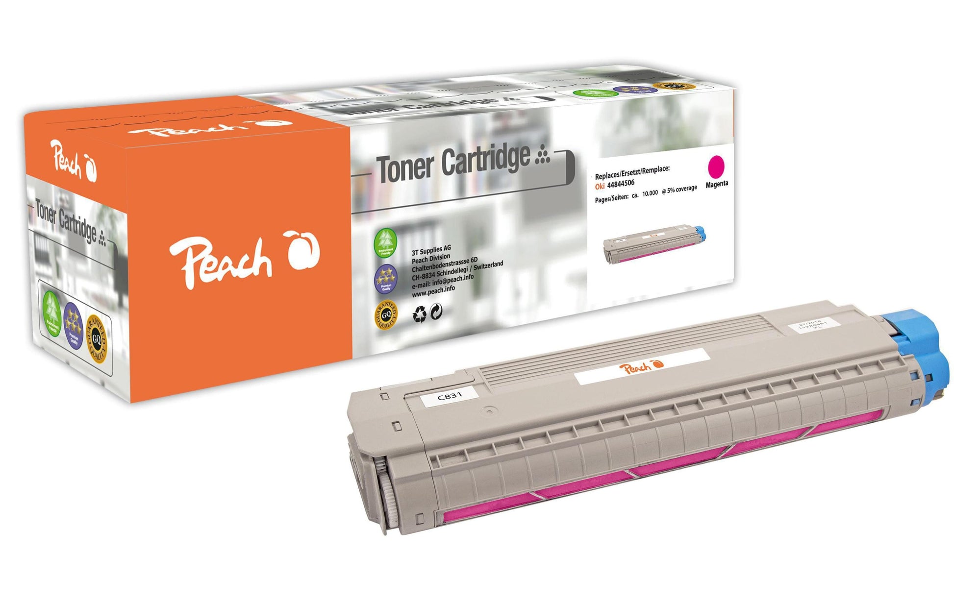 Peach Toner 44844506 – magenta, 10'000 Seiten – für OKI C 831 CDTN/C 831 DM/C 831 DN und andere