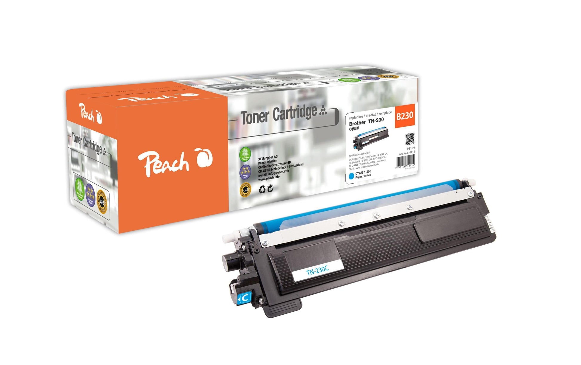 Peach Toner TN-230 – cyan, 1400 Seiten – für Brother DCP-9010 CN, HL-3000 Serie, HL-3040 CN und andere