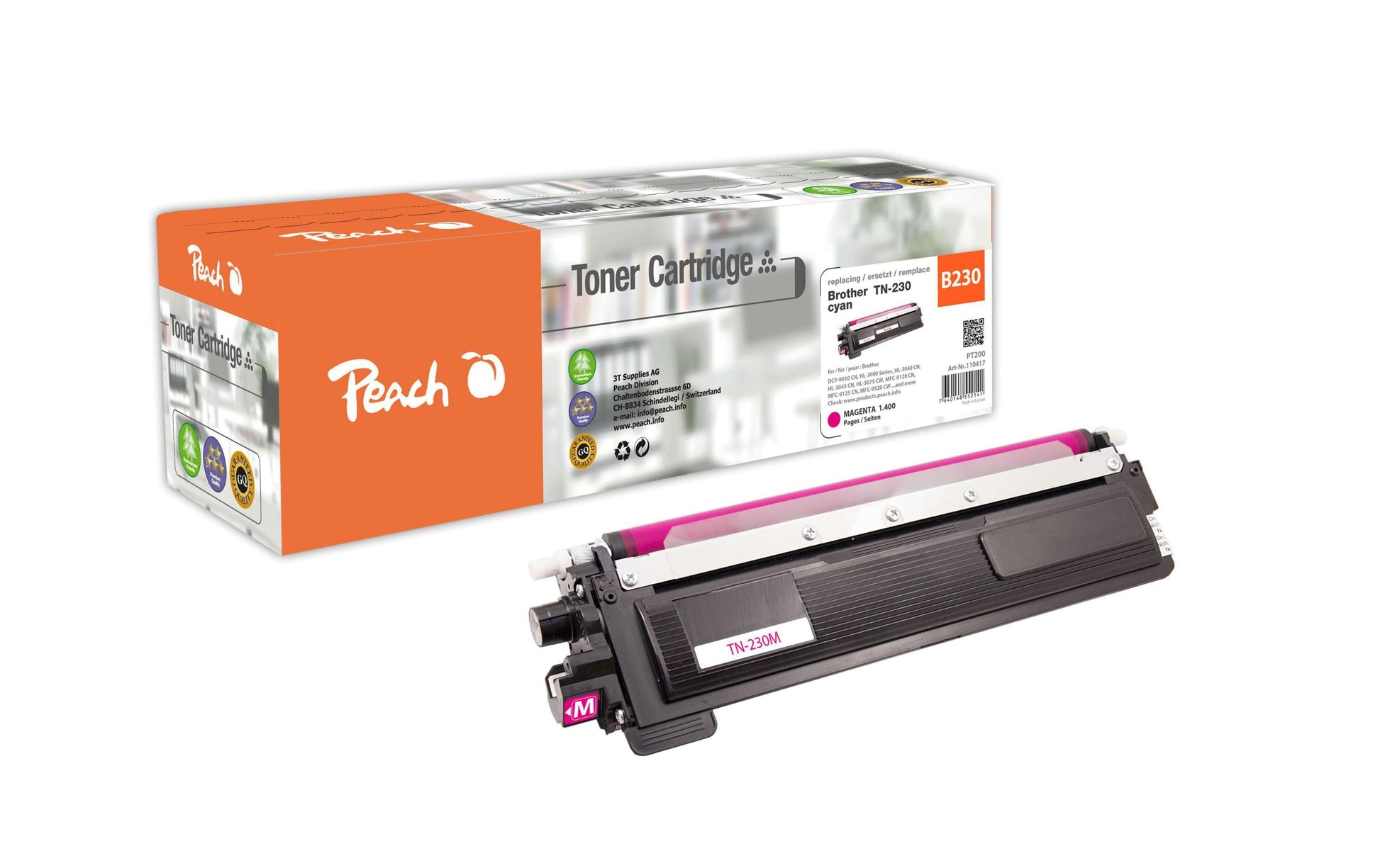 Peach Toner TN-230 – magenta, 1400 Seiten – für Brother DCP-9010 CN/HL-3000 Serie/HL-3040 CN und andere