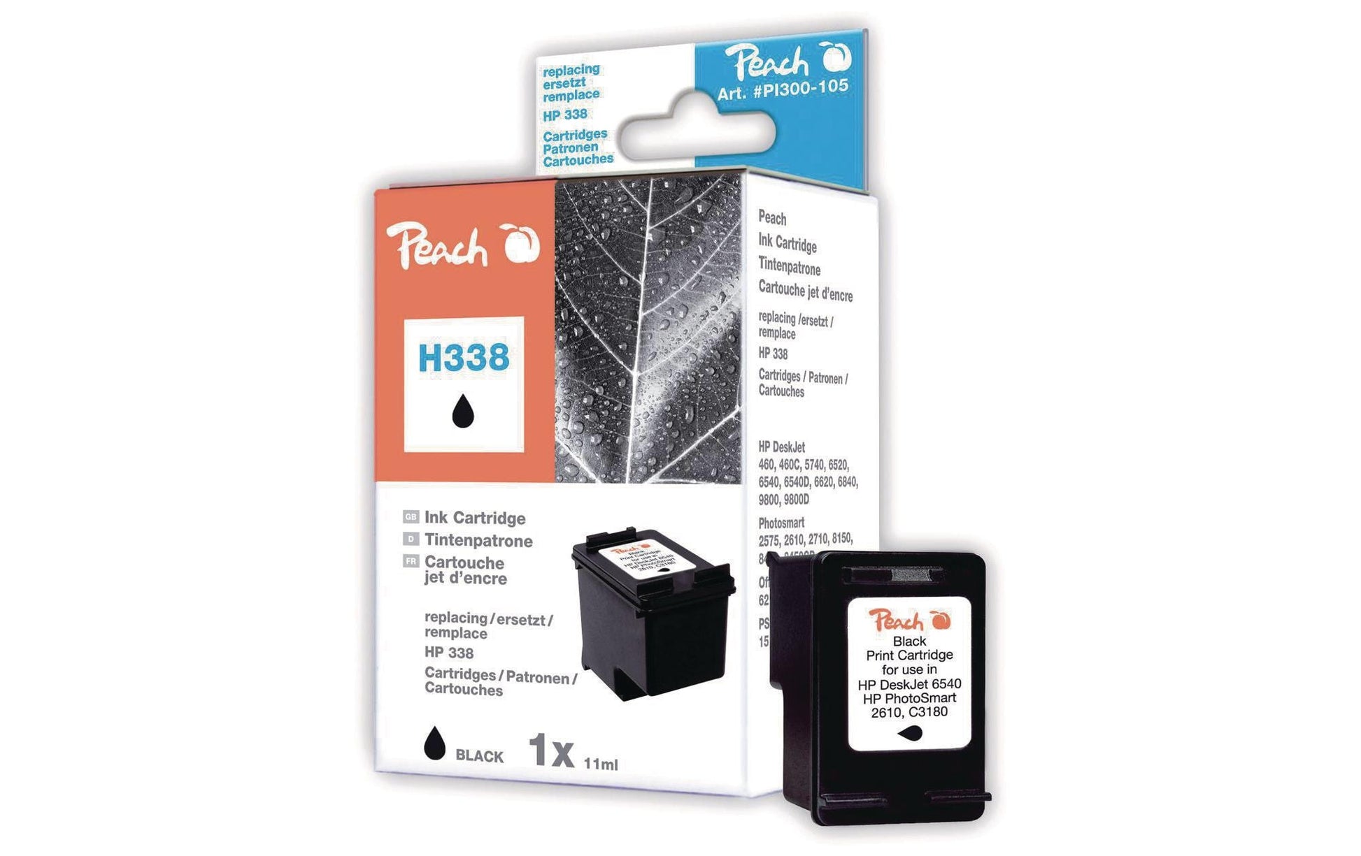 Peach 338 Schwarz Tintenpatrone (Kompatibel) – 555 Seiten – für HP DeskJet 9800/9803, Photosmart 2575