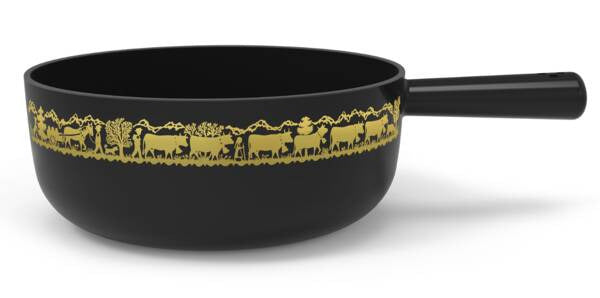 Stöckli Caquelon Classic – Ø 20 cm, Gusseisen, für Käsefondue, Induktion, Gold/Schwarz