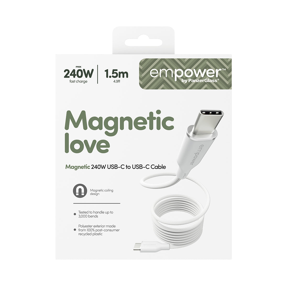 PanzerGlass USB-Kabel, USB-C zu USB-C, 1,5 m, USB 2.0, Lade-/Datenkabel