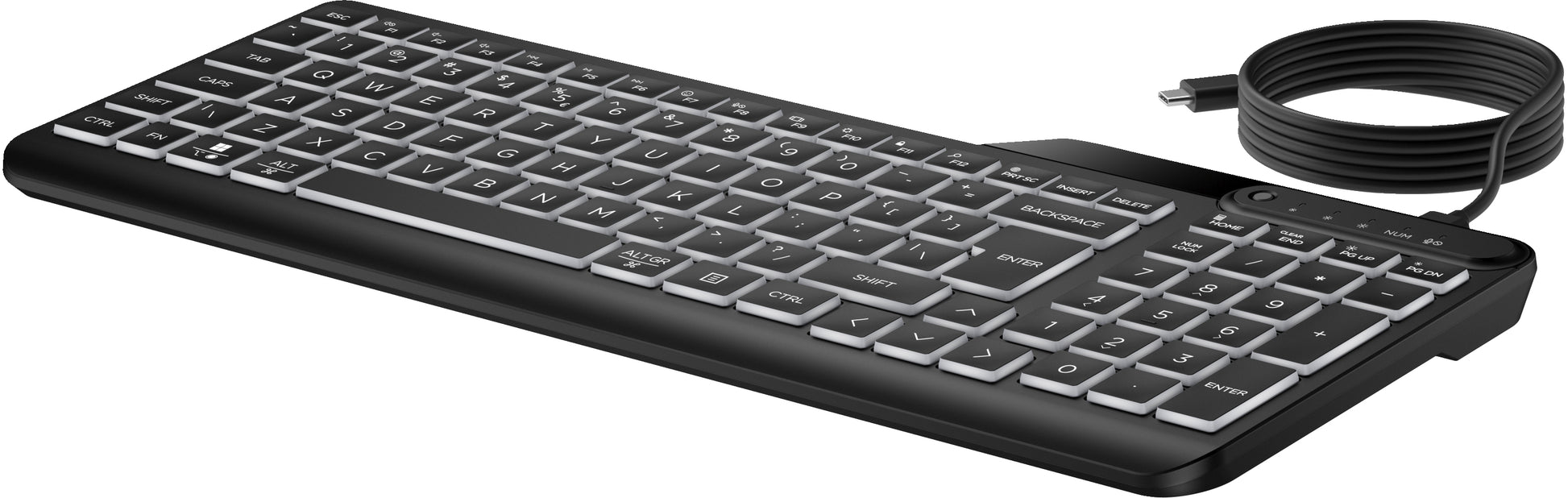 HP 405 Multi-Device Hintergrundbeleuchtete Tastatur – Kabelgebunden (USB-A) – Beleuchtet (Weiss) – Schwarz