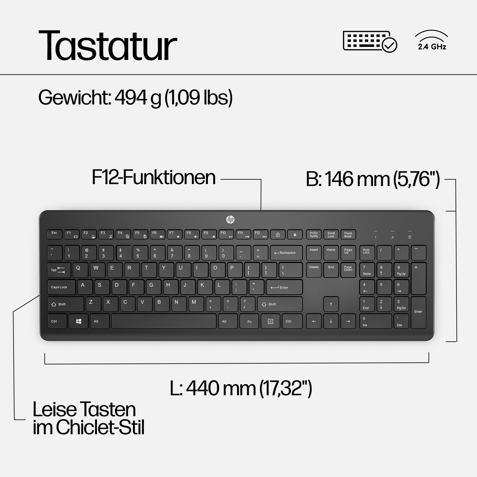HP 230 – Tastatur- und Maus-Set – Membran – 2,4 GHz USB-A (Empfänger) – Weiss – für HP-PCs mit USB-A-Anschluss