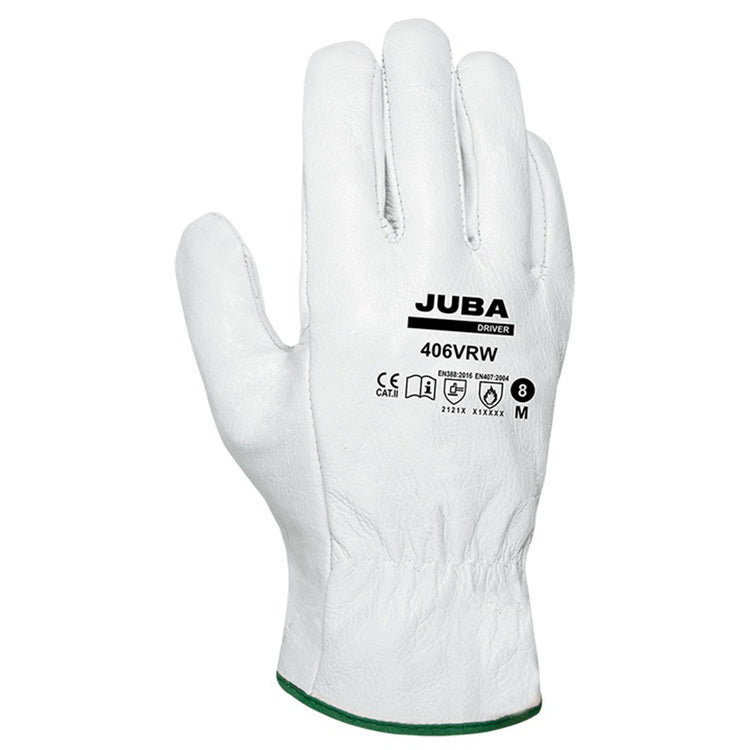 Juba Arbeitshandschuhe 406VRW DRIVER – Grösse 11/XXL, 12 Paar – Rindsleder, Weiss