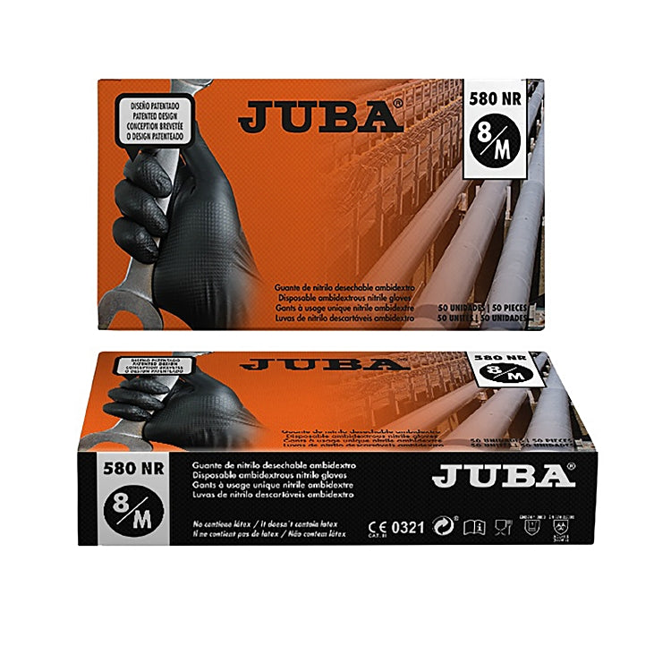 Juba Einweghandschuhe Nitril, Grippaz 580NR – Gr. 08/M, 50 Stück – Schwarz, ungepudert, Fischschuppen-Design