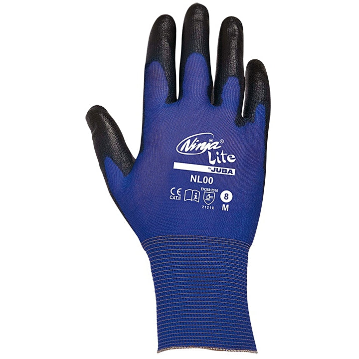 Juba Arbeitshandschuhe Ninja Lite NL00 – Grösse 10 (XL) – Nylon/PU-Beschichtung, Blau/Schwarz, atmungsaktiv