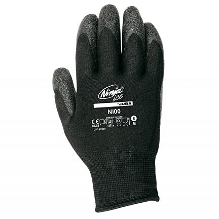Juba Arbeitshandschuhe Ninja Ice – Grösse 8/M, 6 Paar – Nylon/PVC, Schwarz, frotteegefüttert