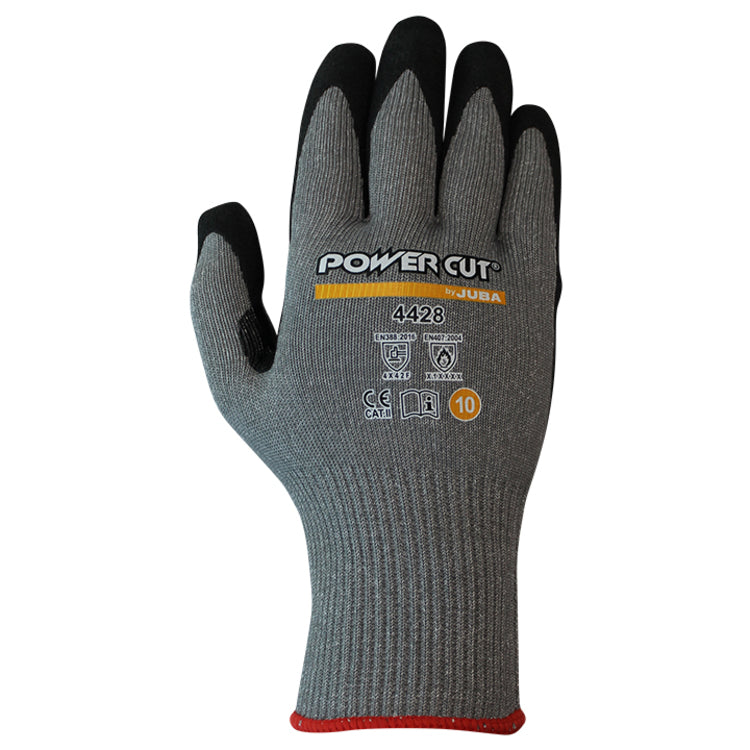 Juba Arbeitshandschuhe 4428 Power Cut – Grösse 10/XL, 10 Paar – HPPE, PU/Nitril-Beschichtung, Grau