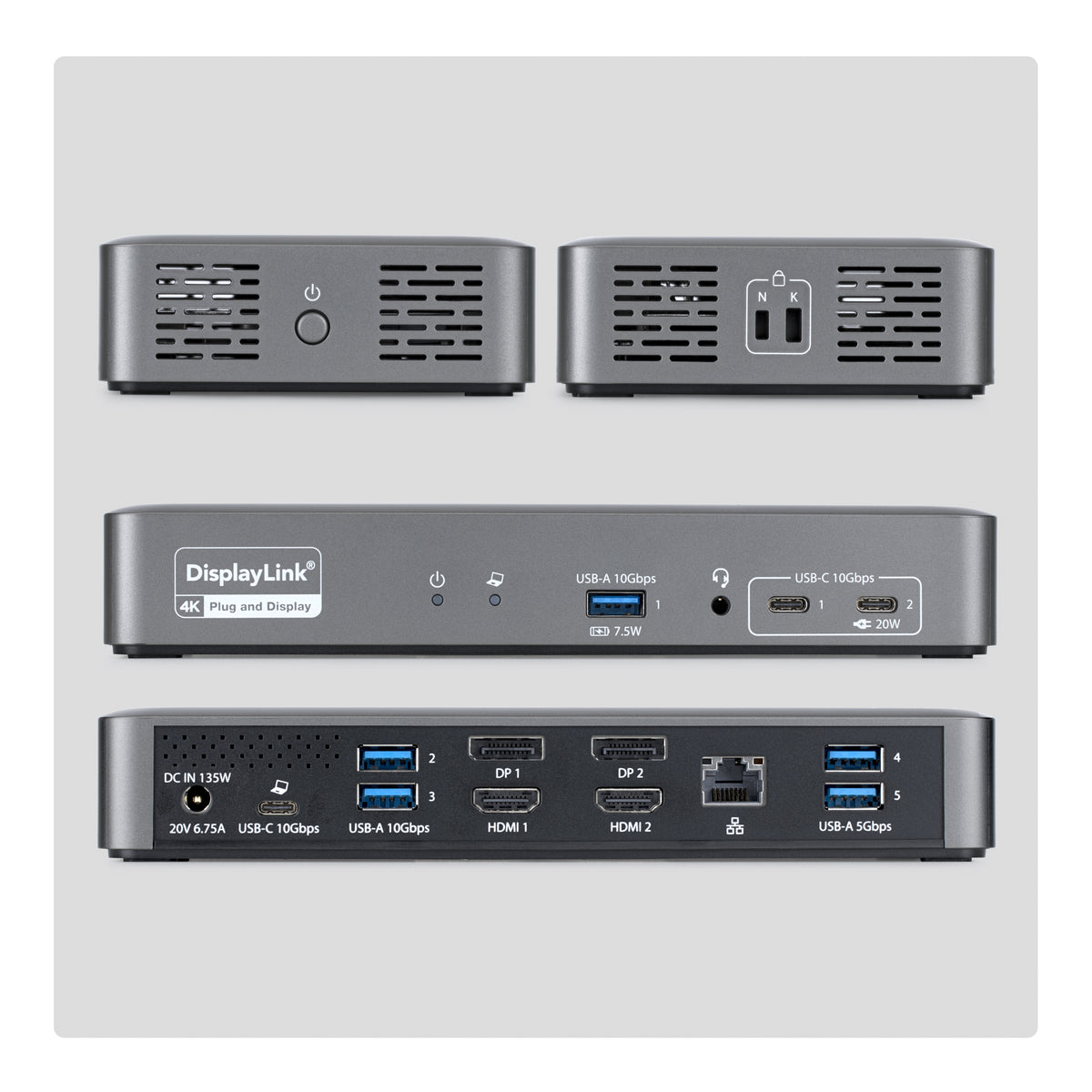 StarTech.com 194UE-USBC Dockingstation – USB-C, 2× DP, 2× HDMI, 5× USB-A, 96 W PD, GbE, für Windows/Mac