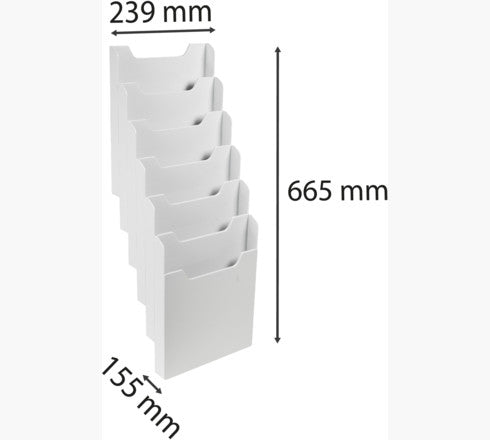 Exacompta Wandprospekthalter 63740D – für A4 – 6 Fächer – Hochformat – lichtgrau – Polystyrol (PS)