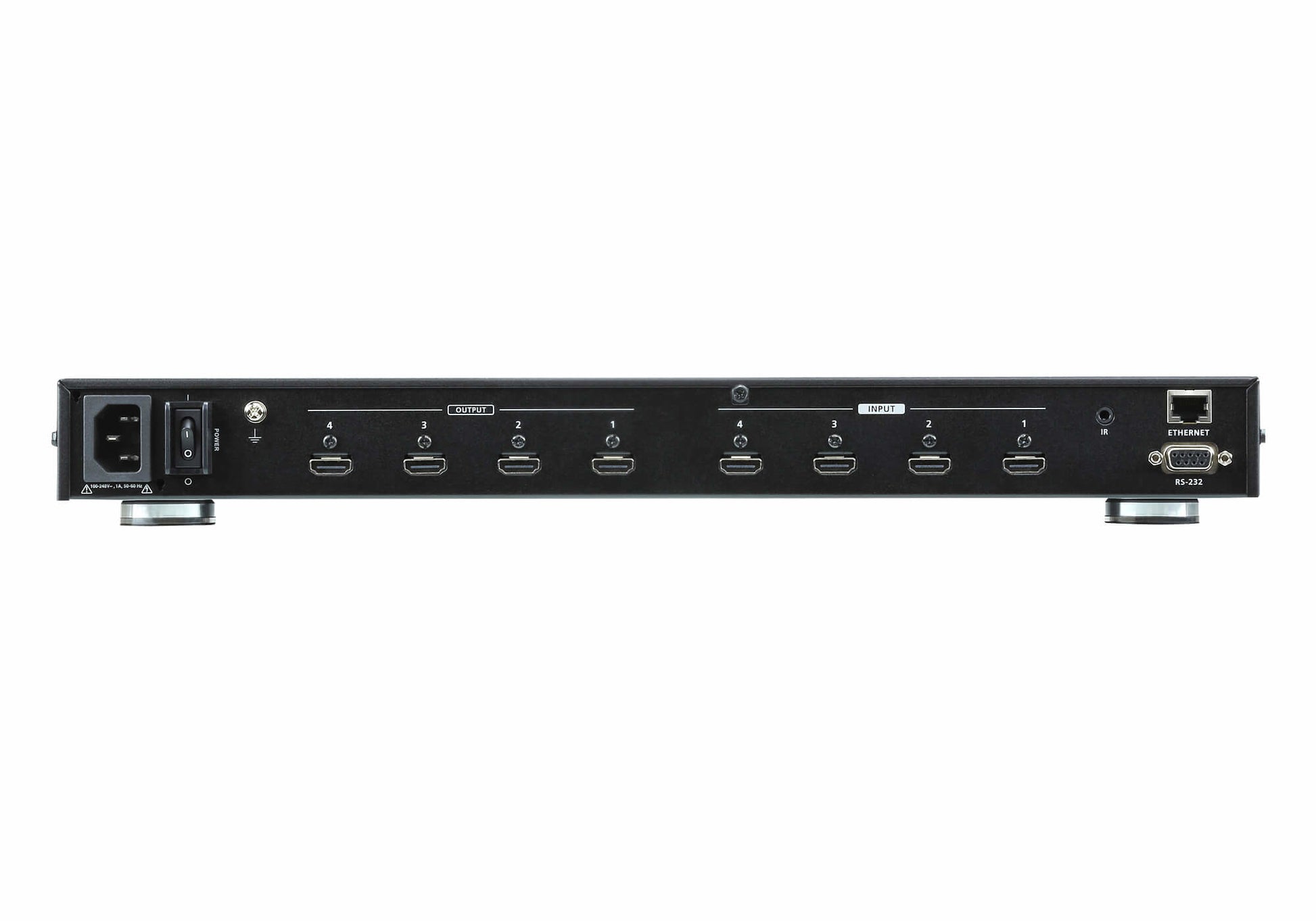 ATEN 4×4 True 4K – AV-Matrix-Umschalter – 18 Gbit/s, 600 MHz – Schwarz, Metall