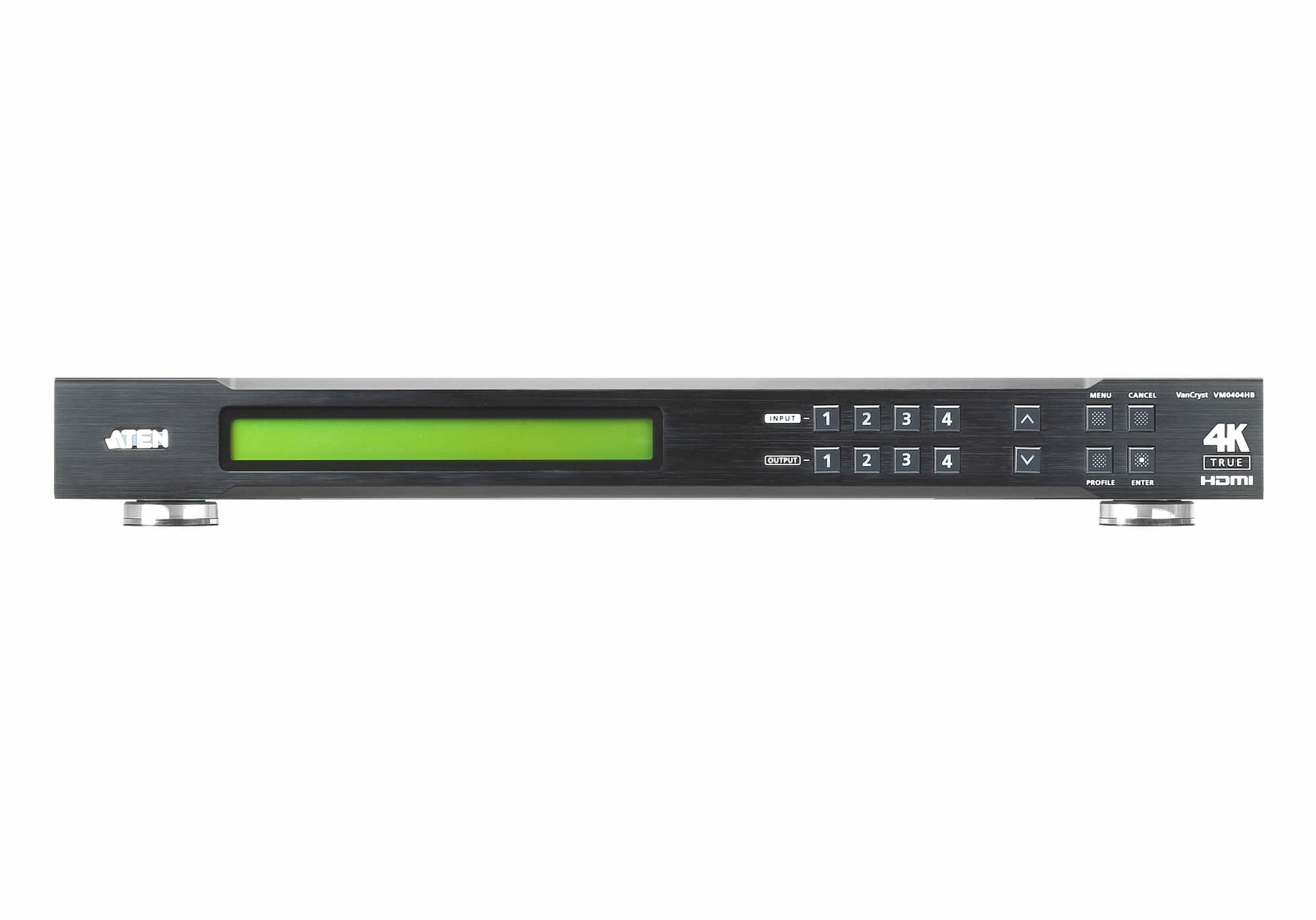 ATEN 4×4 True 4K – AV-Matrix-Umschalter – 18 Gbit/s, 600 MHz – Schwarz, Metall