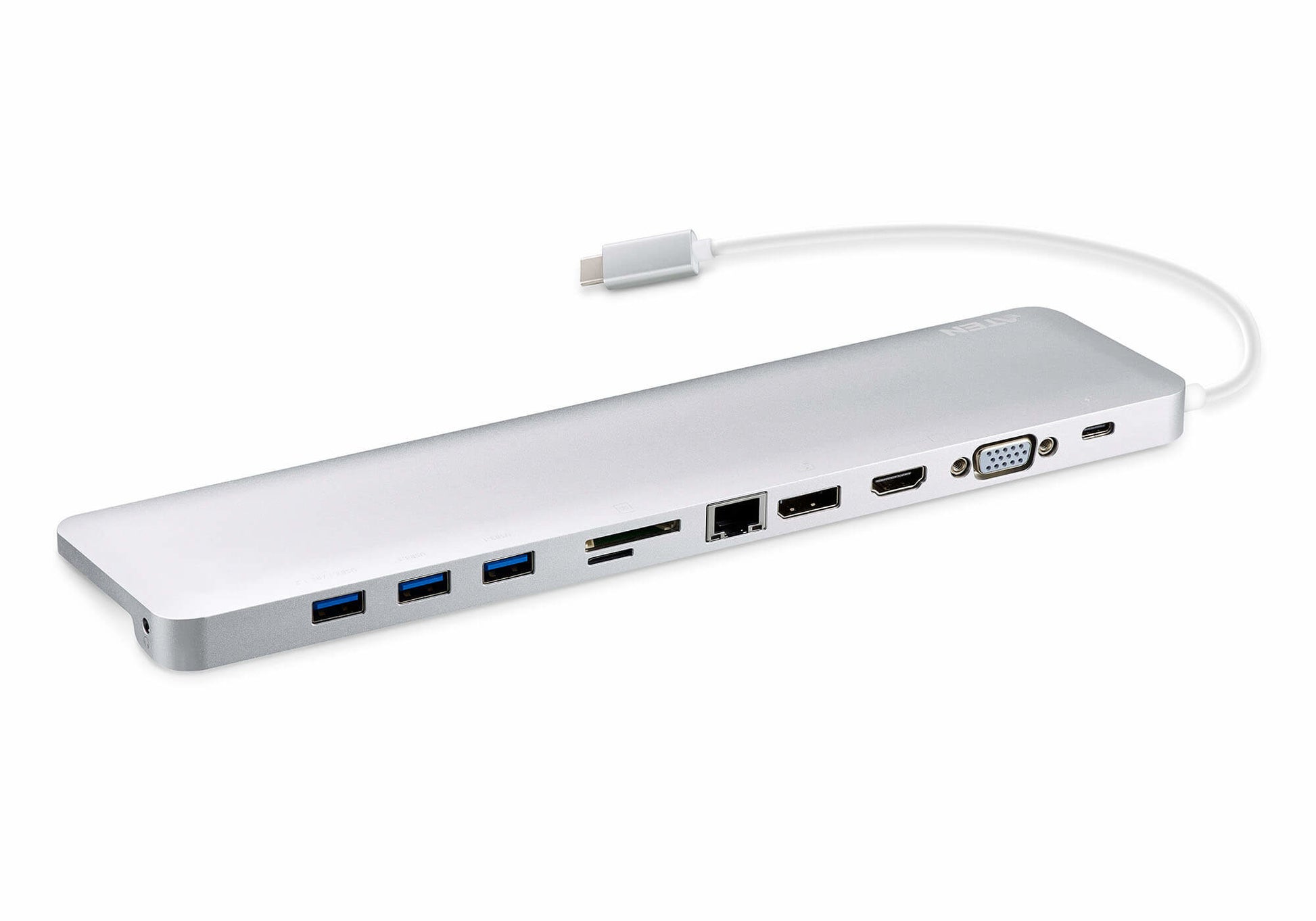 ATEN UH3234 Multiport-Adapter – USB-C, DP, HDMI, VGA, 3× USB-A, 60 W PD, GbE, SD/microSD, 3,5 mm Audio