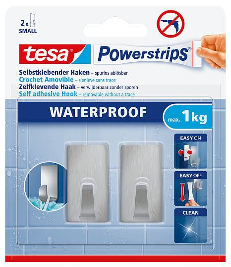 TESA Klebehaken – Edelstahl, 1 kg, Klebestreifen, 2er-Set