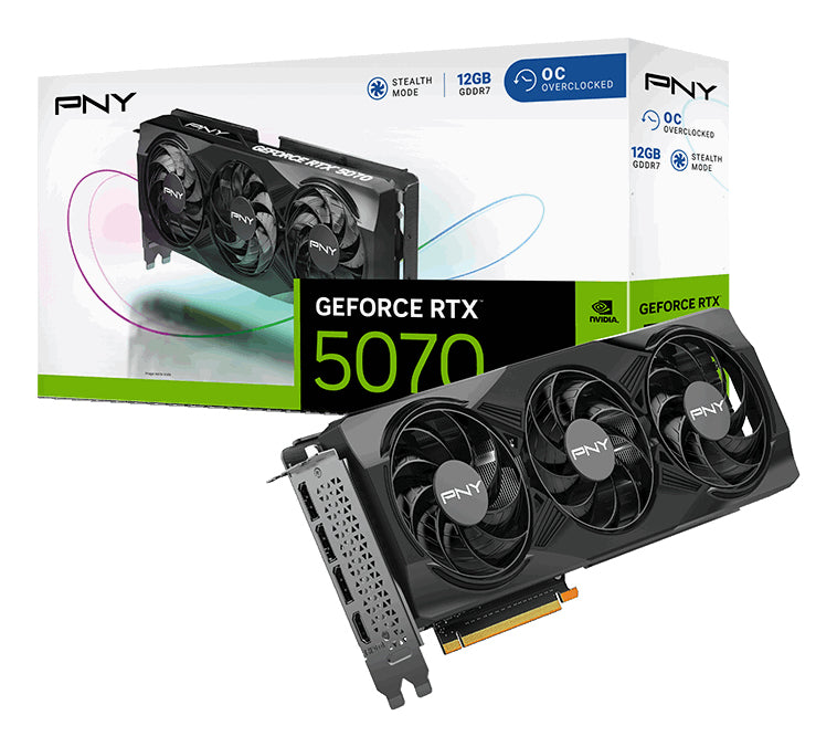 PNY NVIDIA GeForce RTX 5070 OC, 12 GB GDDR7, PCIe 5.0 (3× DisplayPort, 1× HDMI)