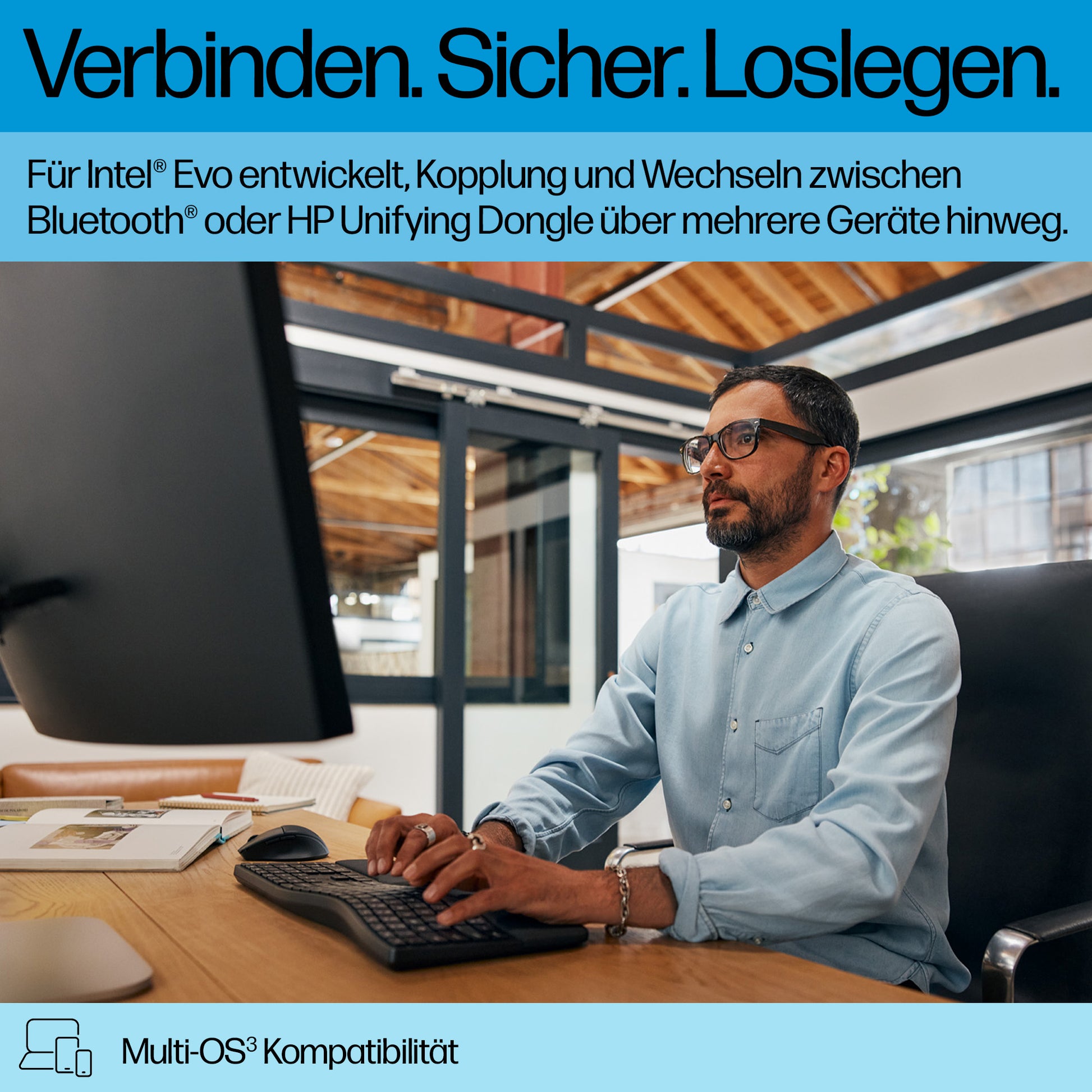 HP 680 Comfort – Tastatur – Bluetooth & 2,4 GHz (USB-A Empfänger) – mit Handballenauflage – Schwarz