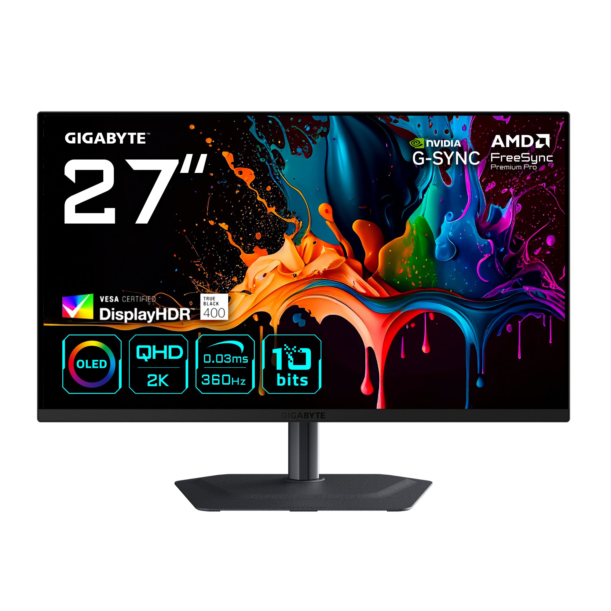GIGABYTE MO27Q3 – 27", 2560 × 1440 (WQHD), OLED, 360 Hz, USB-C 18 W, DisplayHDR 400