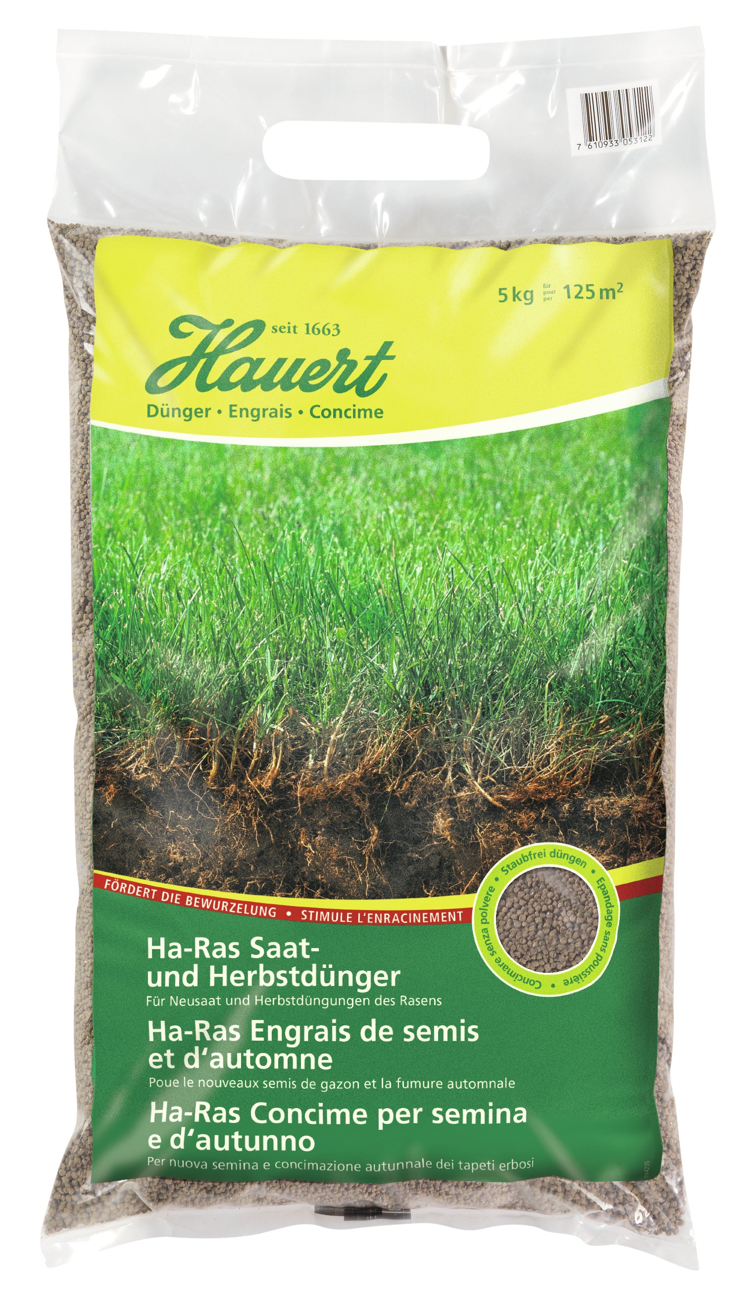 Hauert Mehrnährstoffdünger, 5 kg, Granulat, für Rasen – 1 Tasche