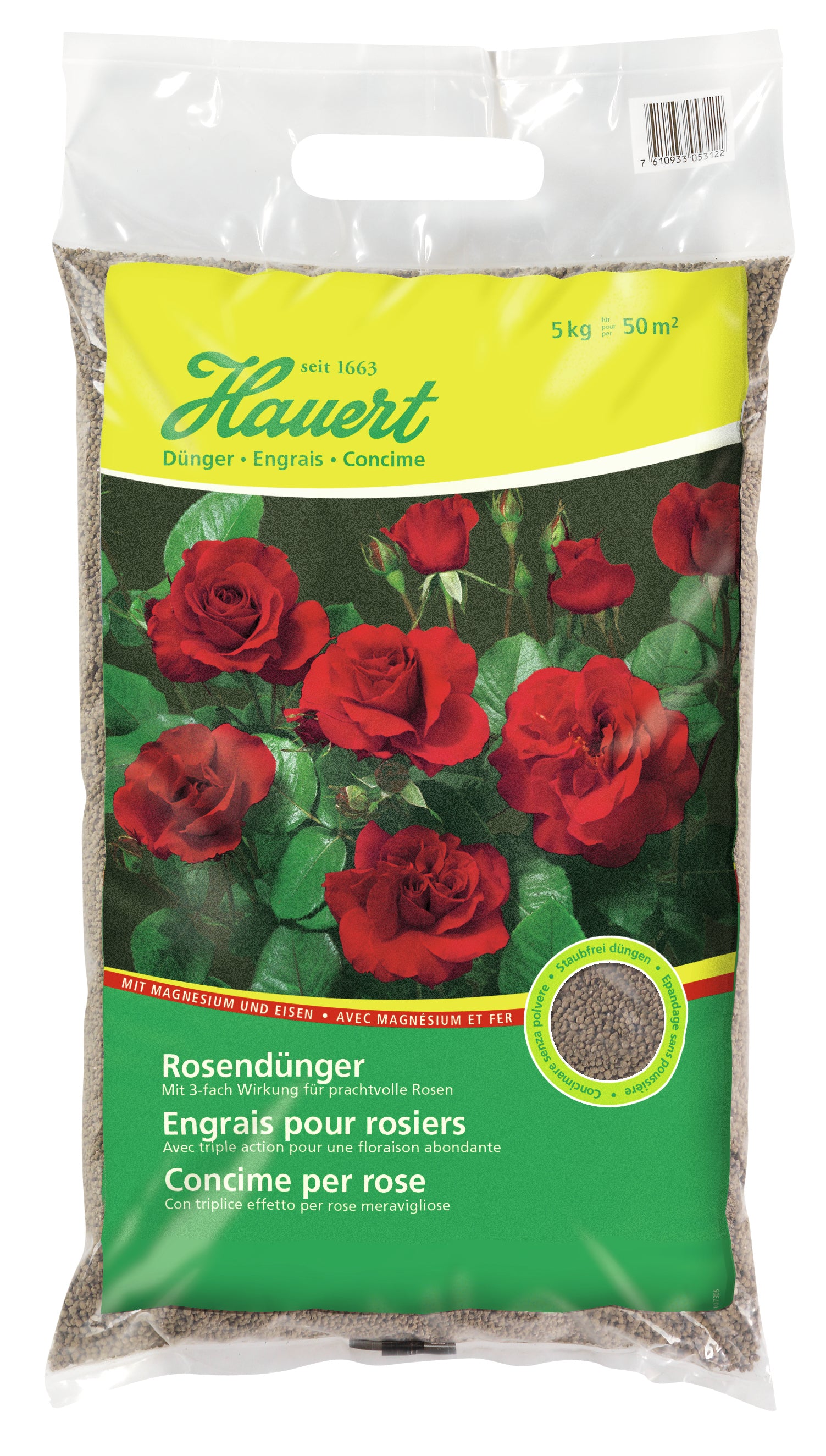 Hauert Mehrnährstoffdünger, Rosendünger, 1 kg, Granulat – für Rosen – 1 Tasche