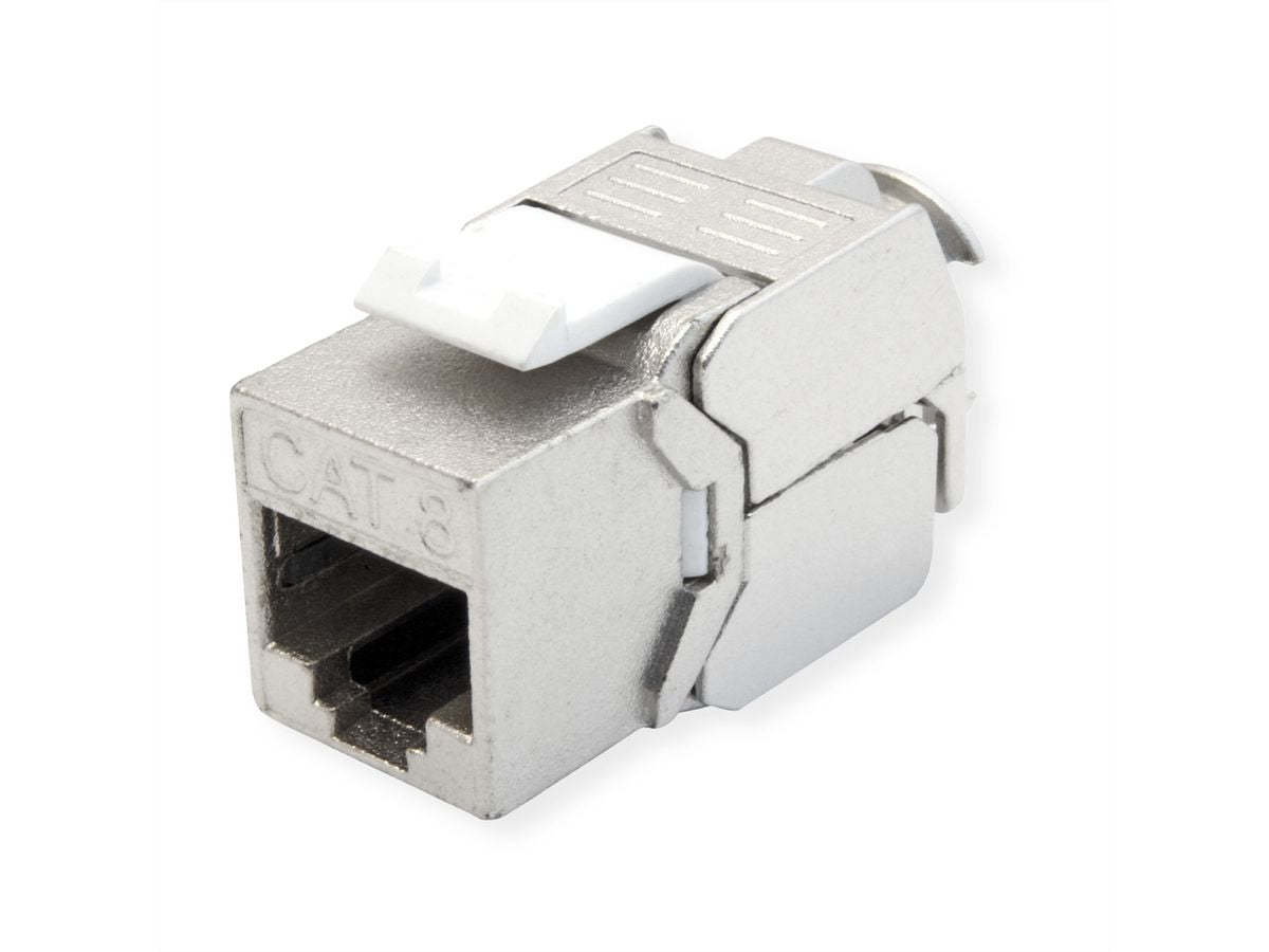 VALUE RJ-45 Keystone Buchse – Cat8.1 / Klasse I, geschirmt, werkzeuglos, 1× RJ-45, silberfarben