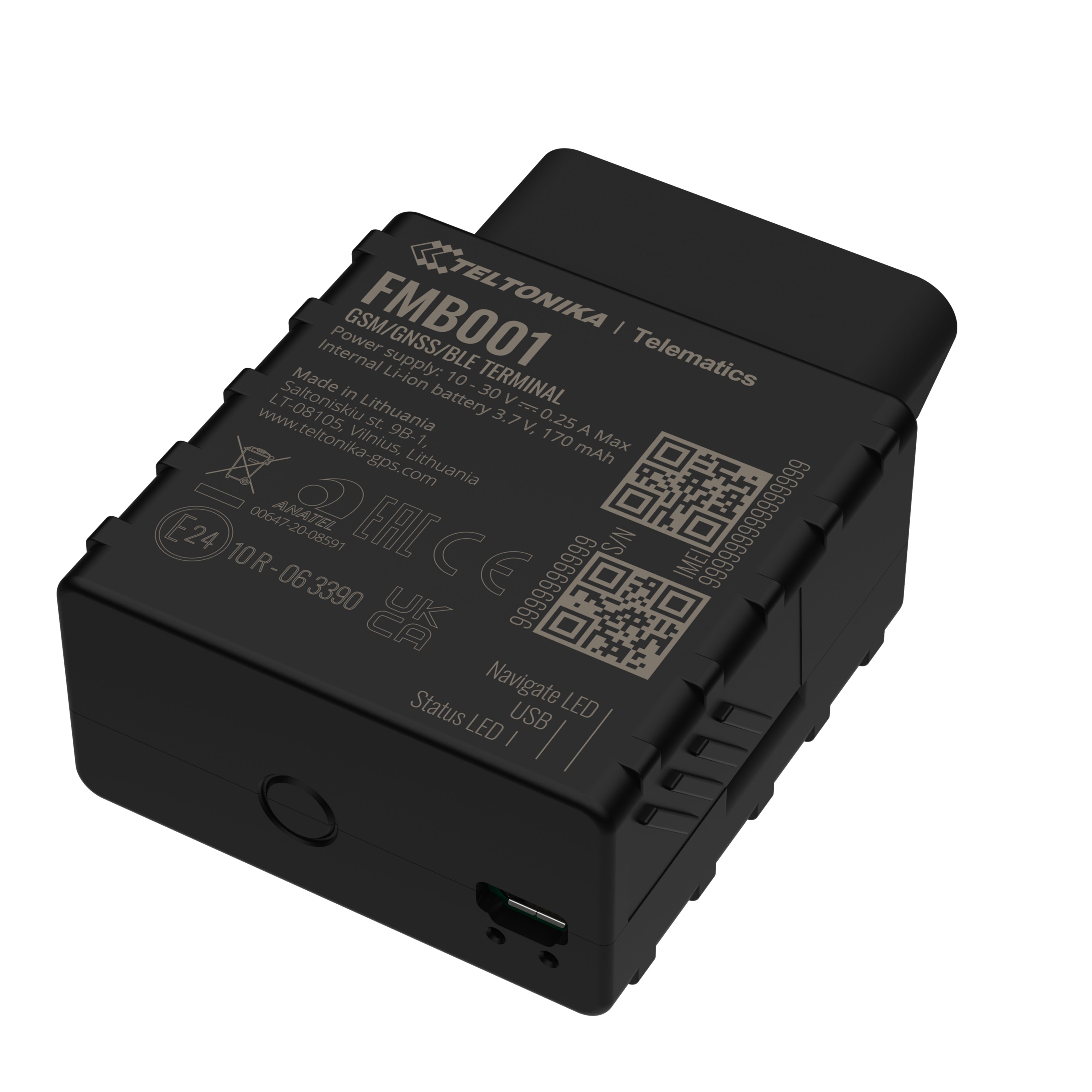 Teltonika FMB001 – 2G Tracker, Single SIM, Akku 170 mAh, Mikro-USB, IP41, Schwarz