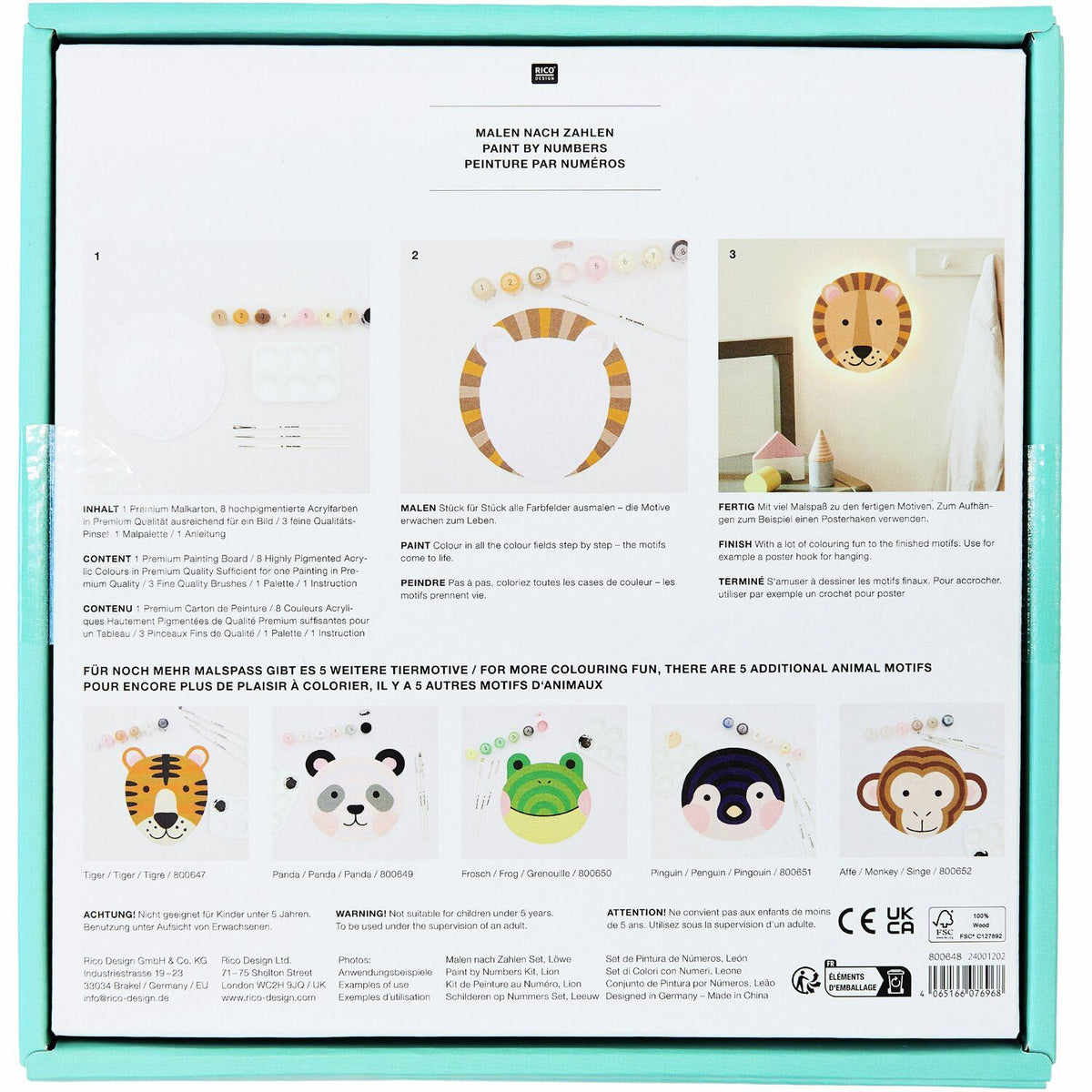 Rico Design Malen-nach-Zahlen-Set – Löwe – 26 × 37 cm – ab 3 Jahren