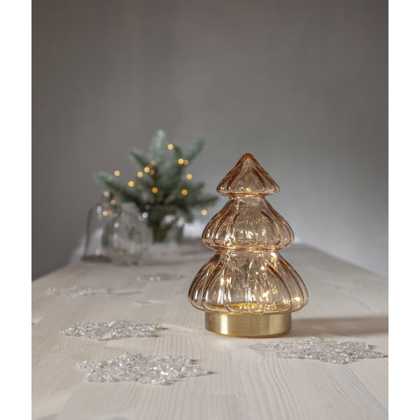 Star Trading Tischleuchte Deco Abete – Ø 12 × 18 cm, 0,6 W, Warmweiss, Beige/Silber, Timer, Batteriebetrieb