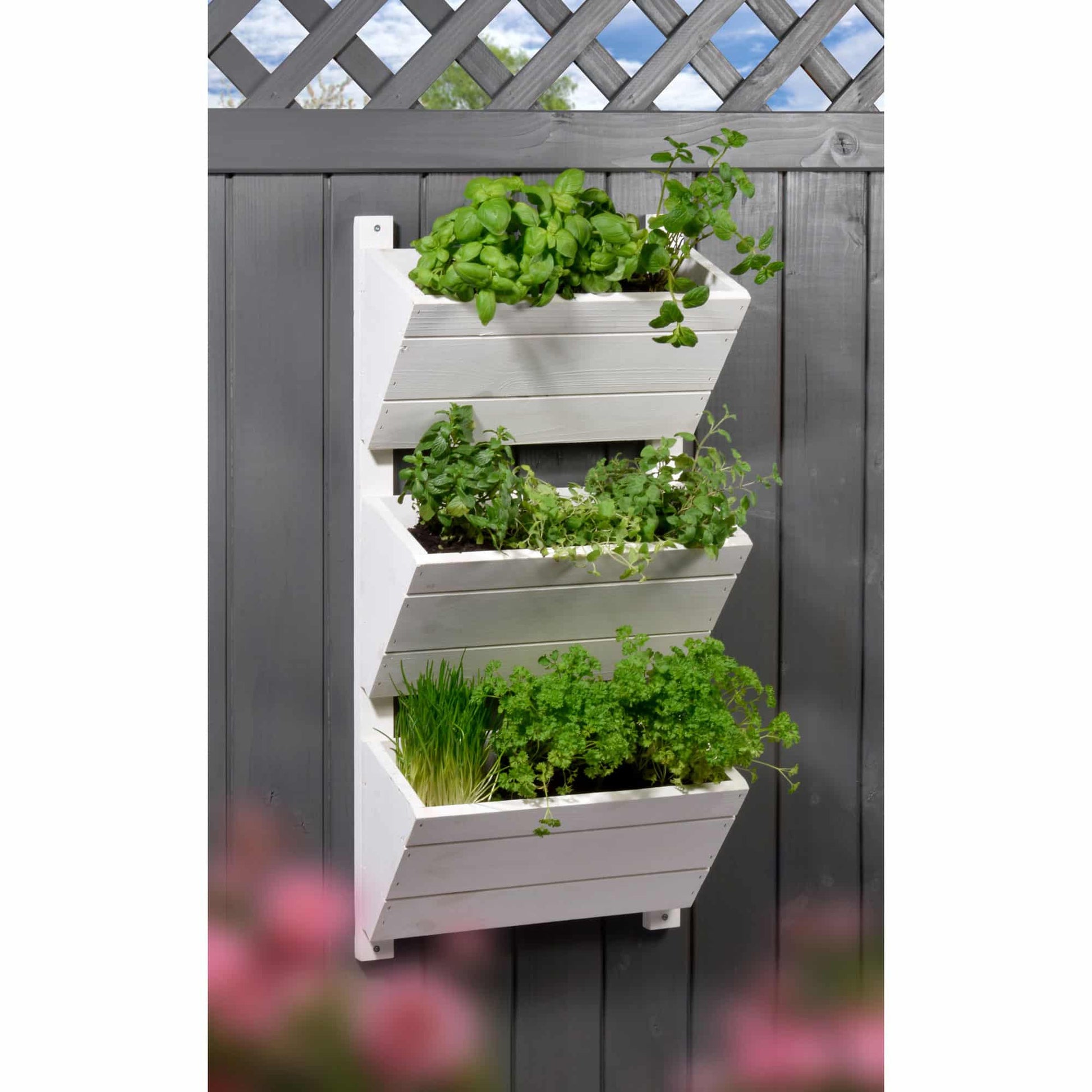Dobar 3-stufiges Wand-Pflanzbeet – 17,5 × 79 × 38 cm – Kiefernholz, Weiss